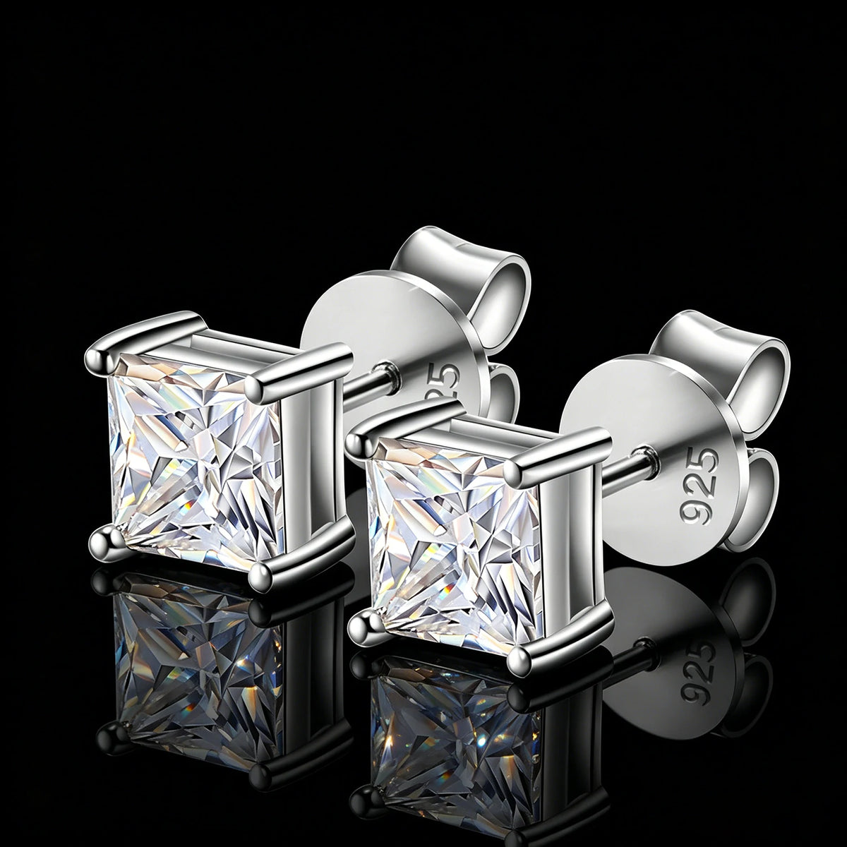 Princess Cut Moissanite Solitaire Stud Earrings