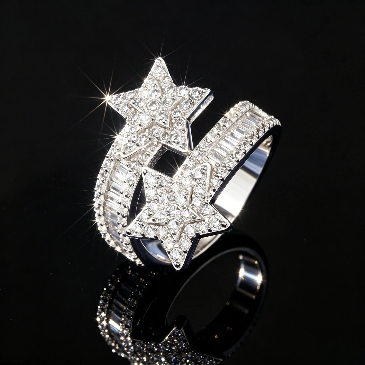 S925 Moissanite Star Band Ring | Men's Iced Out Hip Hop Ring