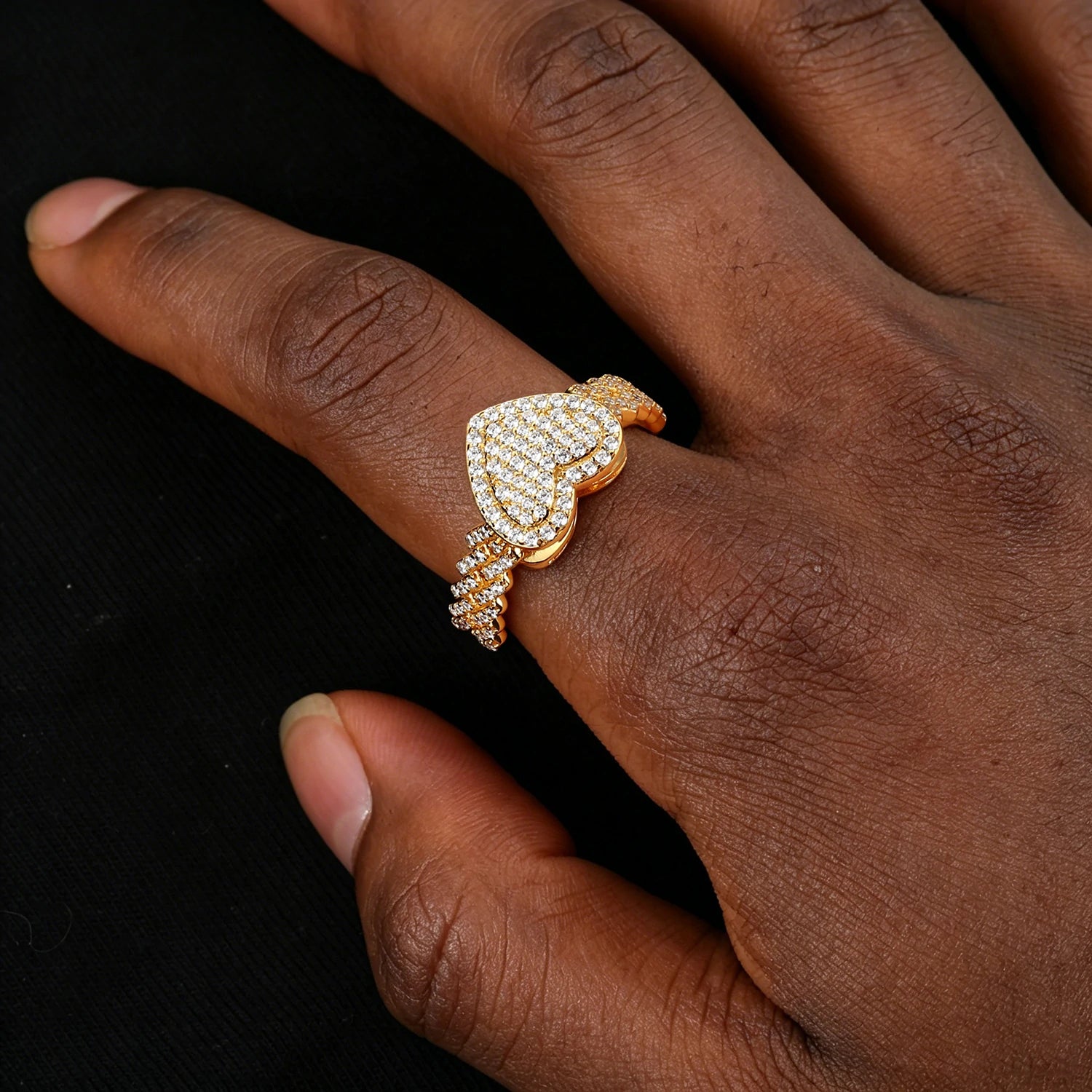 S925 Moissanite 2 Layer Heart Ring with Cuban Side