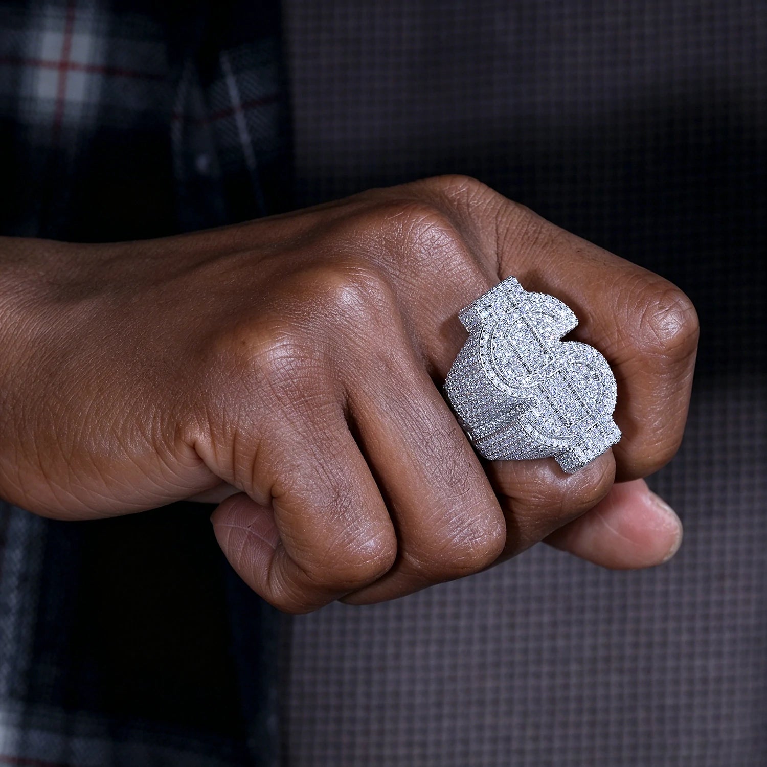 S925 Moissanite Dollar Sign Ring - Iced Out Hip Hop Money Ring