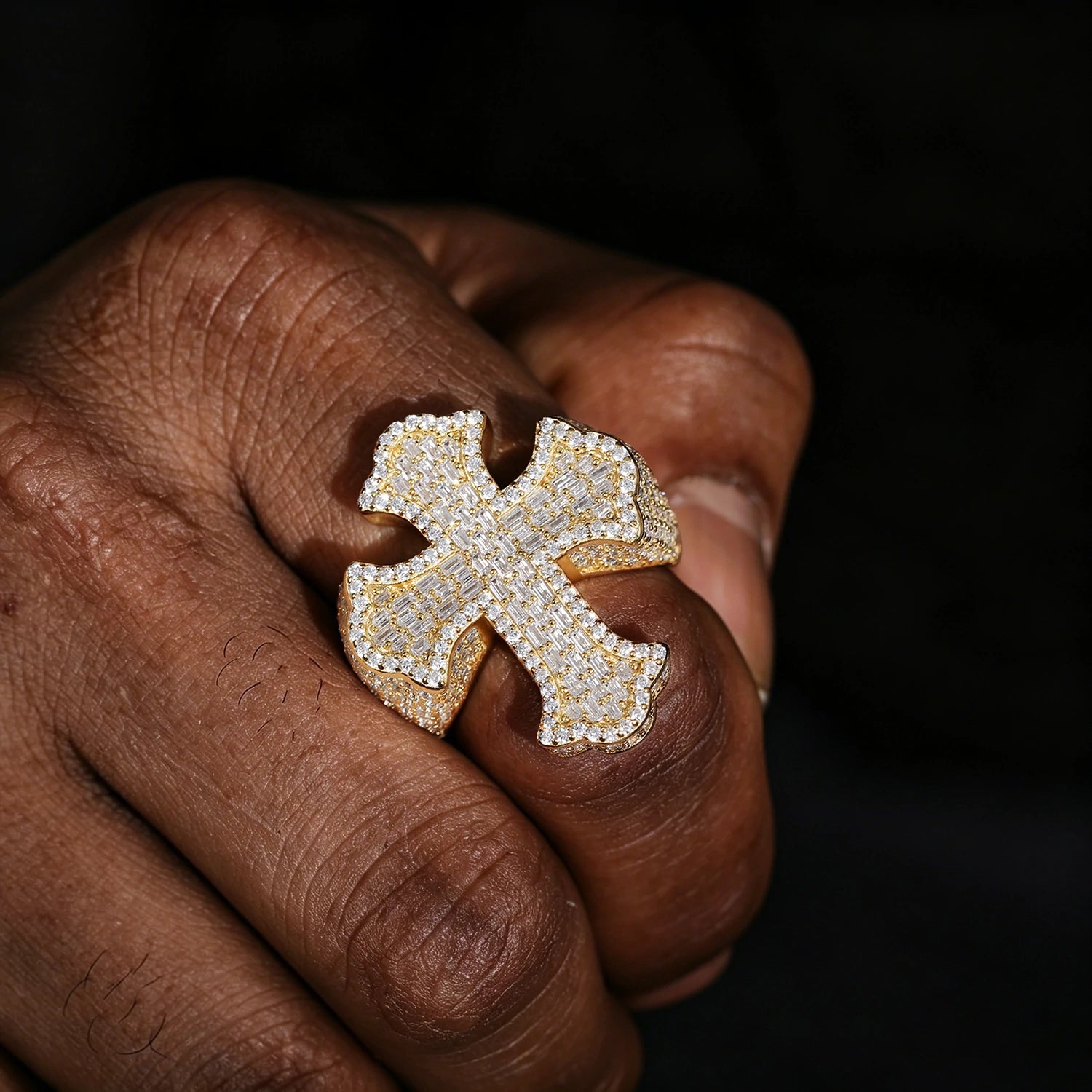 S925 Baguette Moissanite Iris Cross Ring
