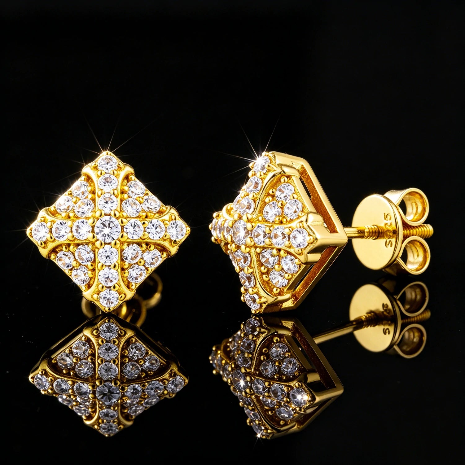 S925 Moissanite Square Chrome Heart Cross Stud Earrings