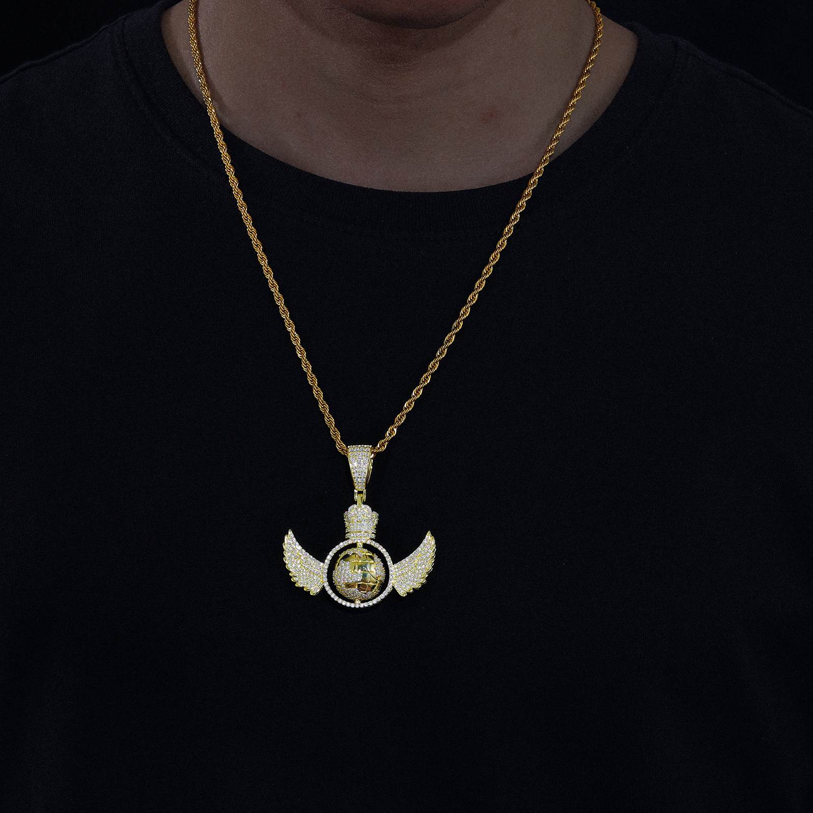 Street influencer styling kinetic earth pendant on twisted chain - salt-spray tested S925 core surviving urban adventures | Waterproof wanderlust