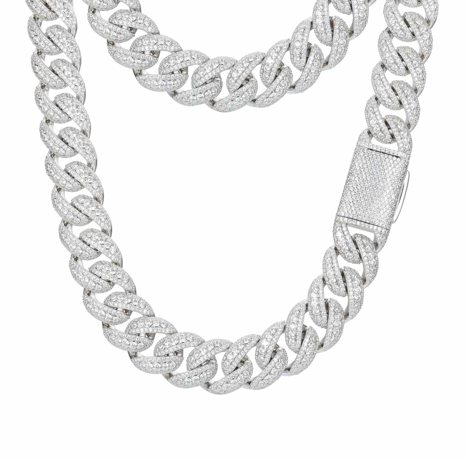 Clean studio image: 18mm white gold Cuban chain with celestial bubble links and zirconia stones. Versatile for gifting, concerts, or everyday luxury