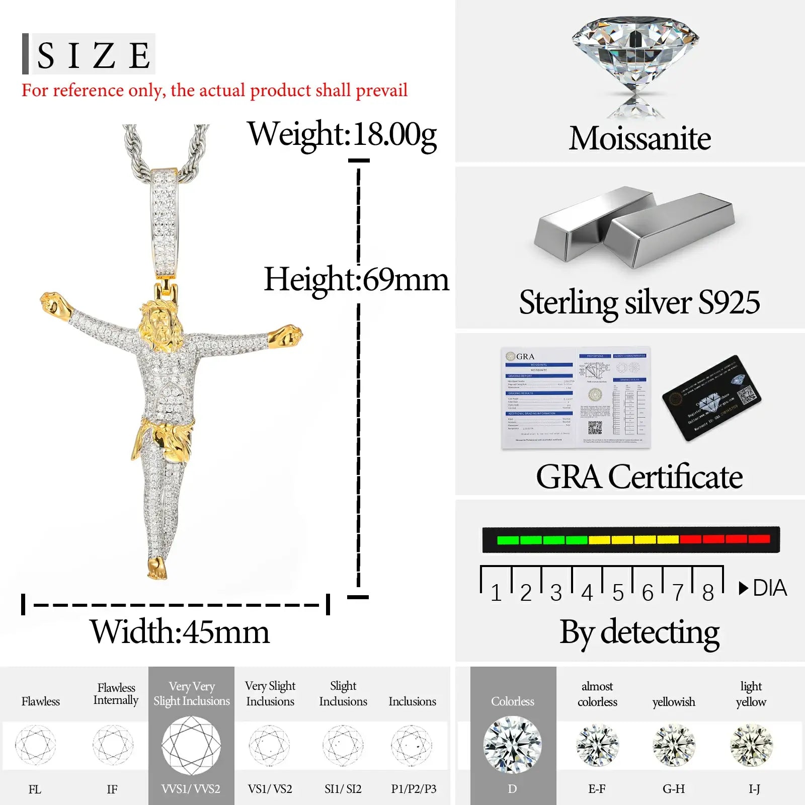 Precision sizing: White gold pendant measured 55x35mm - compared to US quarter coin | Chain length 18-24" options