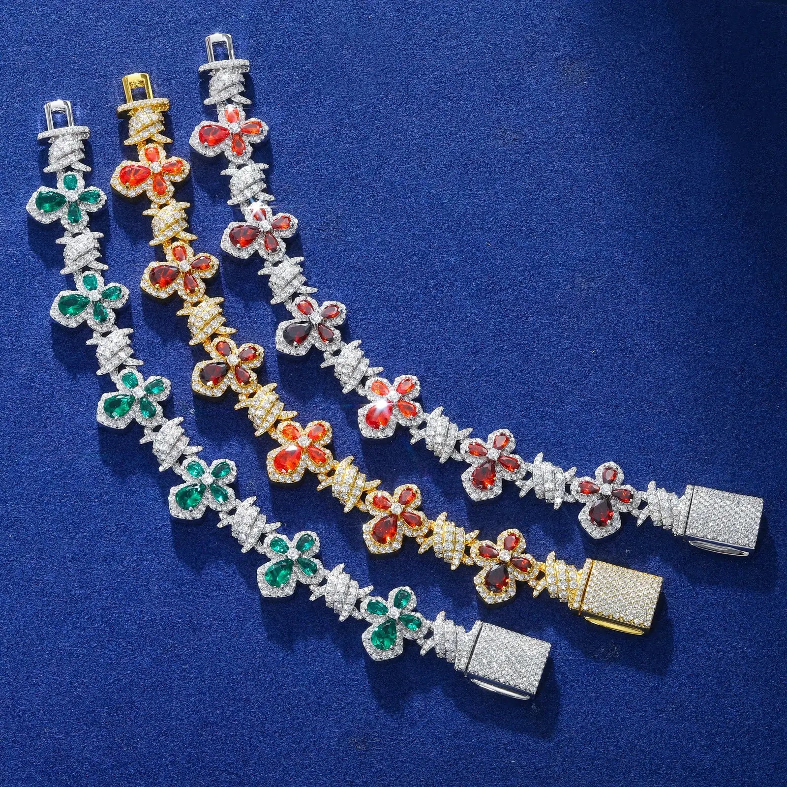 12mm S925 Moissanite Thorn Colored Cross Link Bracelet