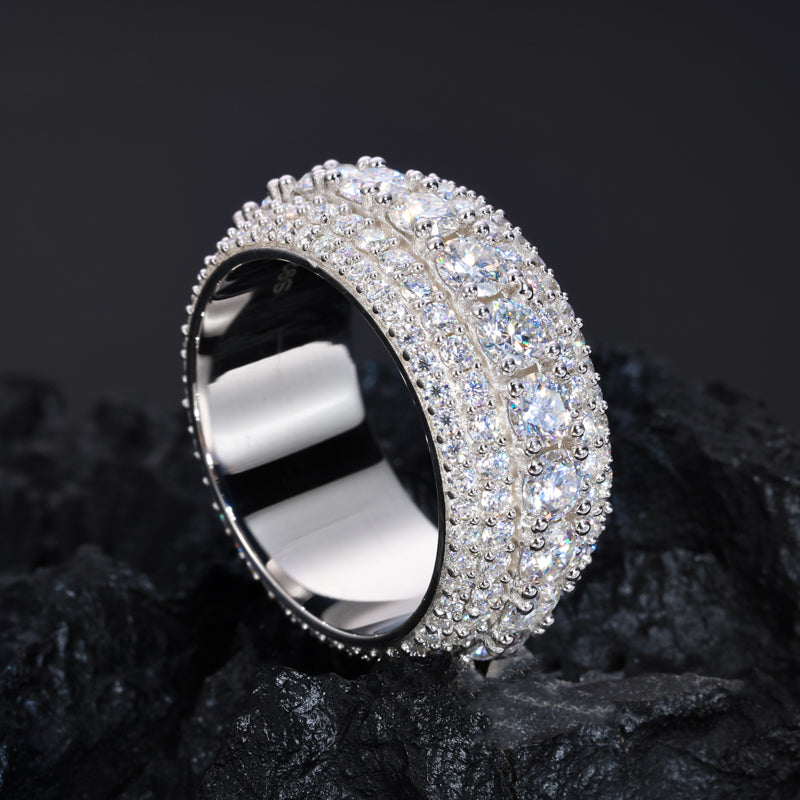 Moissanite Band Ring | 5-Row Wedding Band | White Gold & Gold