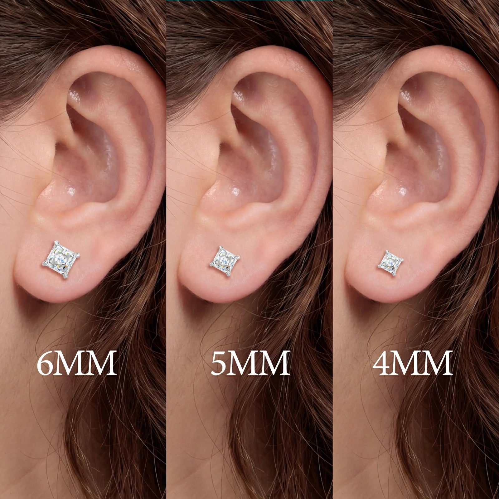 S925 Princess Cut Moissanite Solitaire Stud Earrings