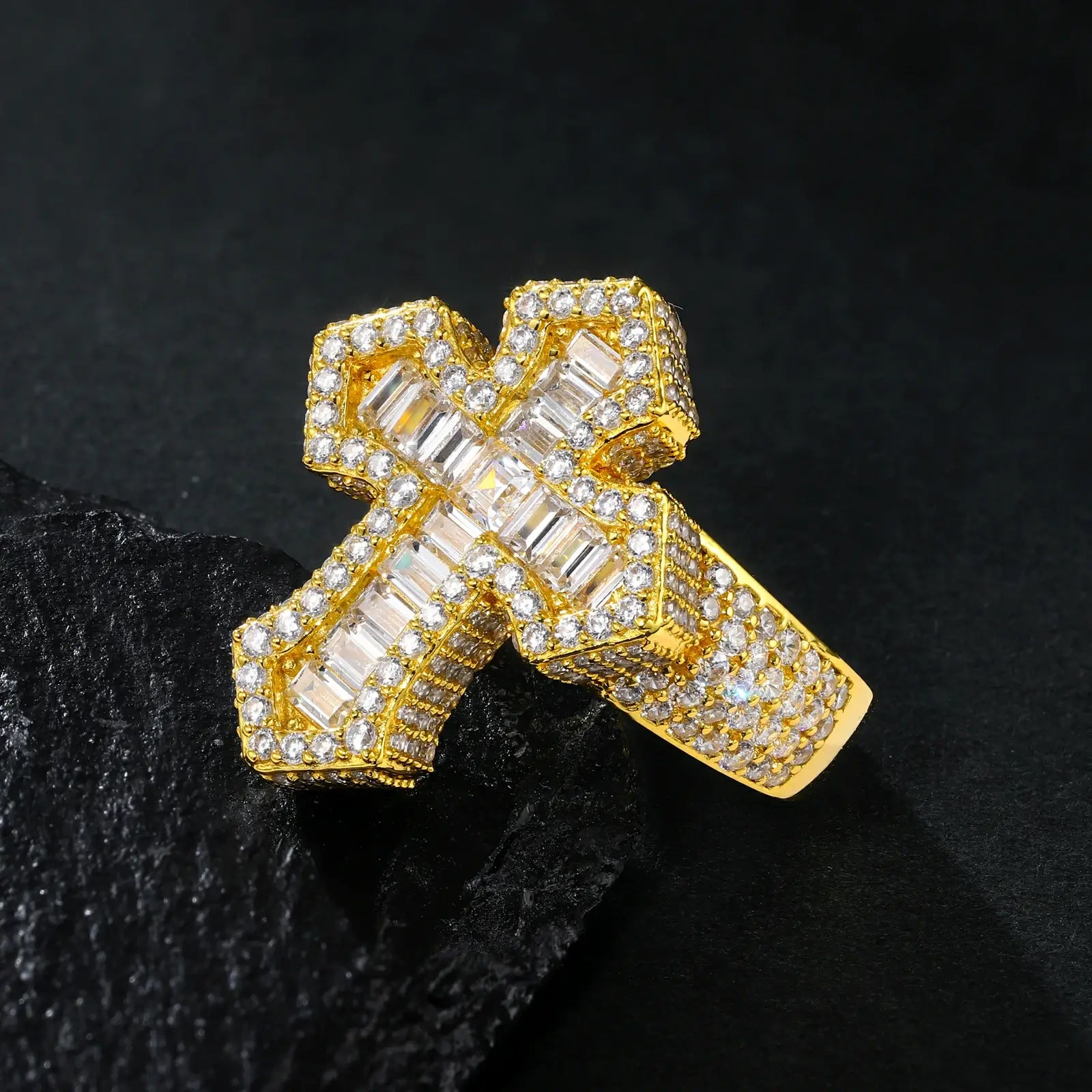 S925 1 Row Baguette Moissanite Cross Ring