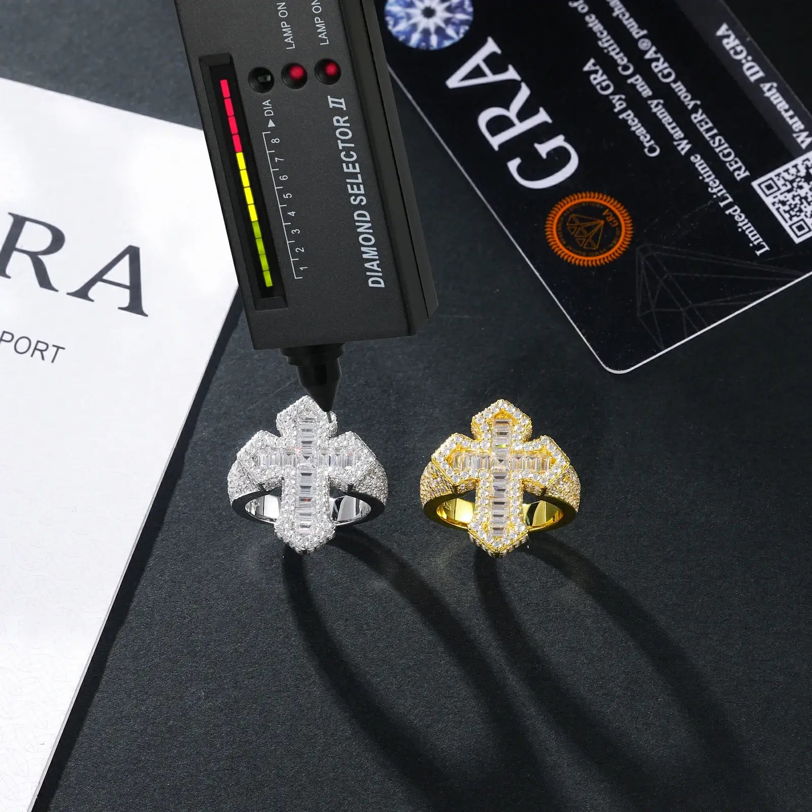 S925 Baguette Moissanite Iris Cross Ring