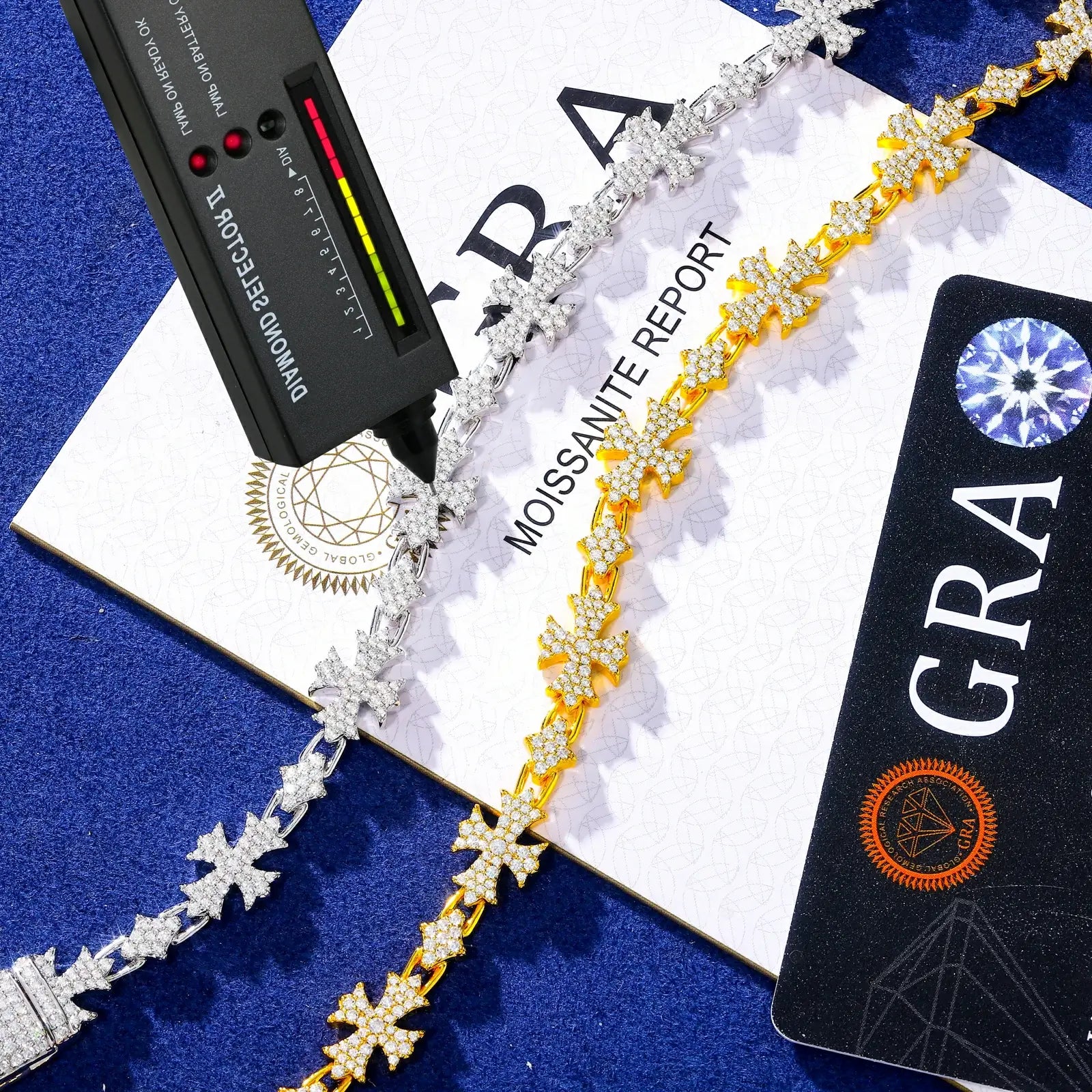 10mm S925 Moissanite Chrome Heart Cross Star Link Bracelet