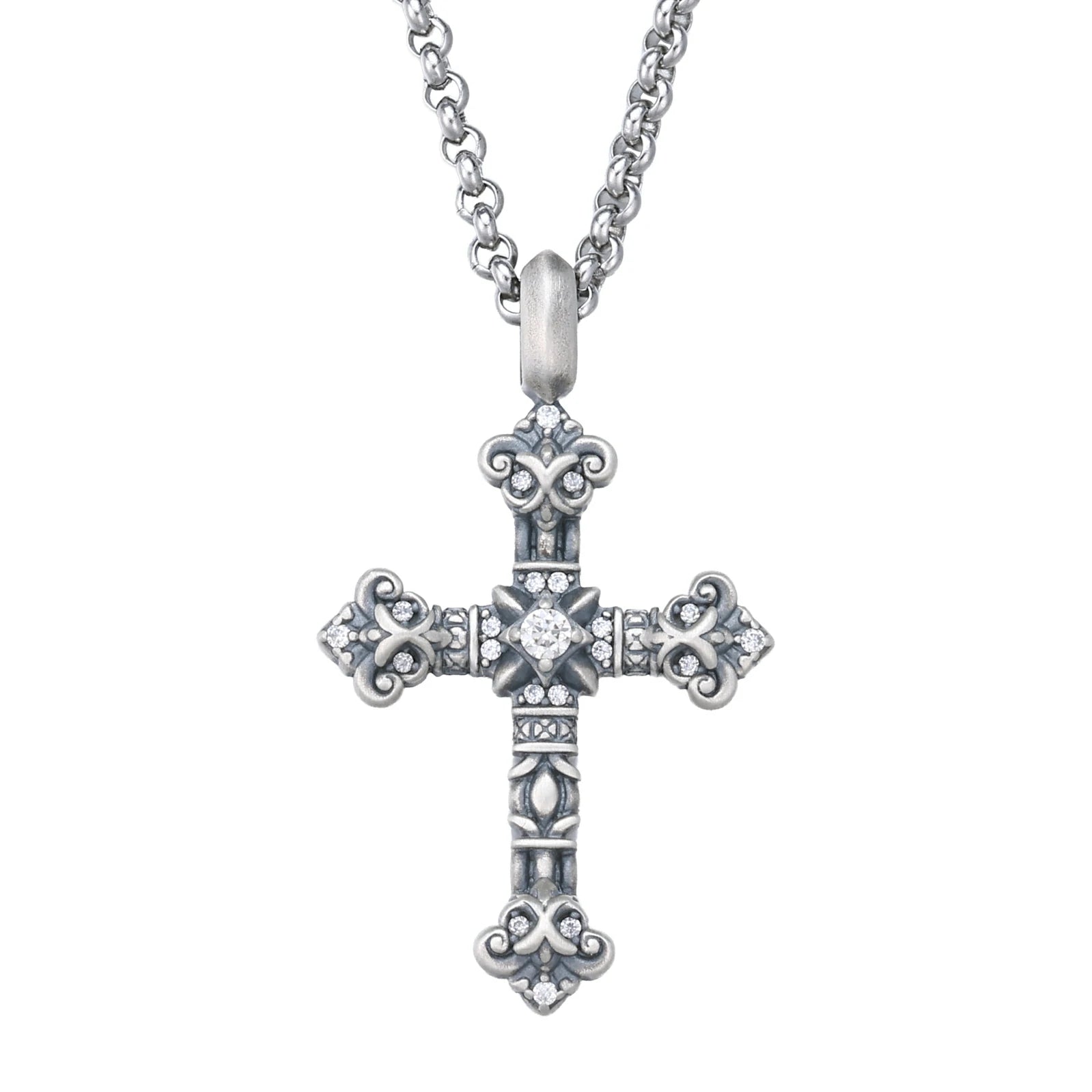 S925 Moissanite Antique Filigree Cross Pendant
