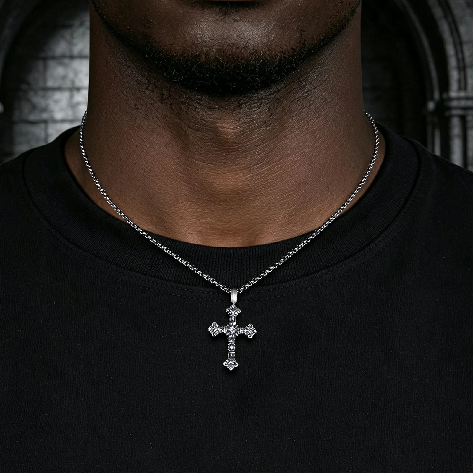 S925 Moissanite Antique Filigree Cross Pendant