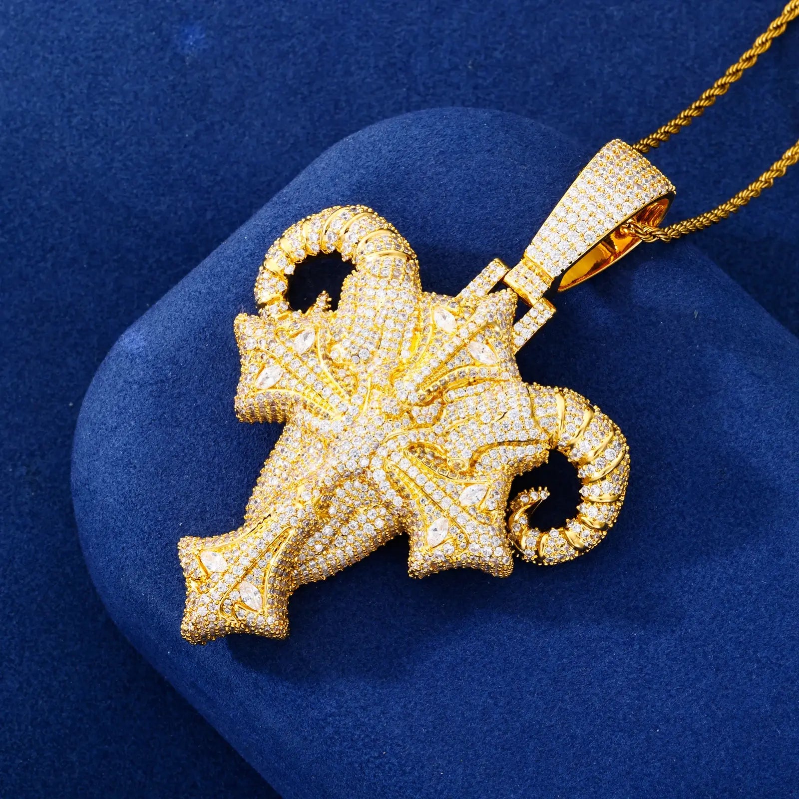 S925 Moissanite Cross Goat Head Pendant