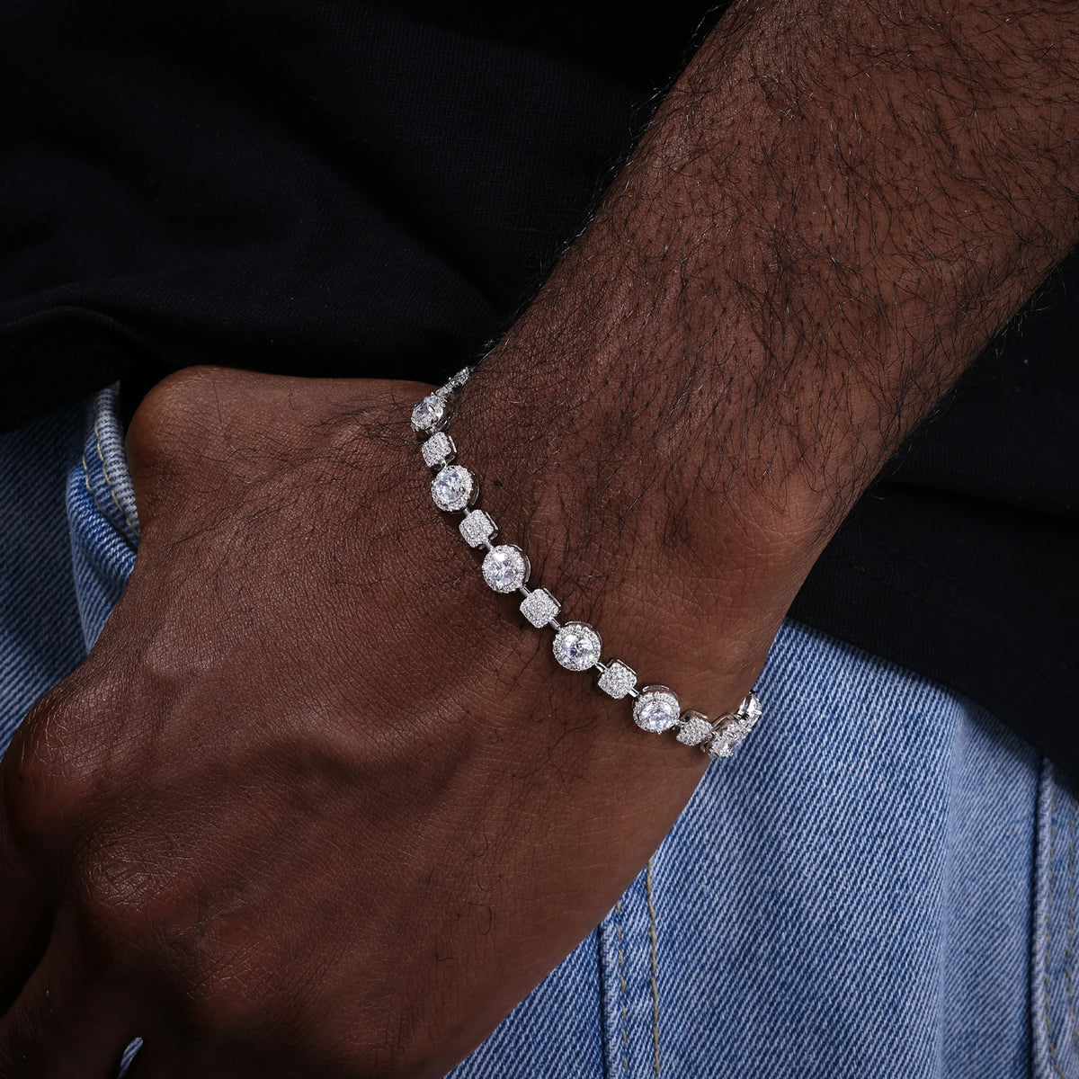 7.5mm S925 Moissanite Square Halo Tennis Bracelet