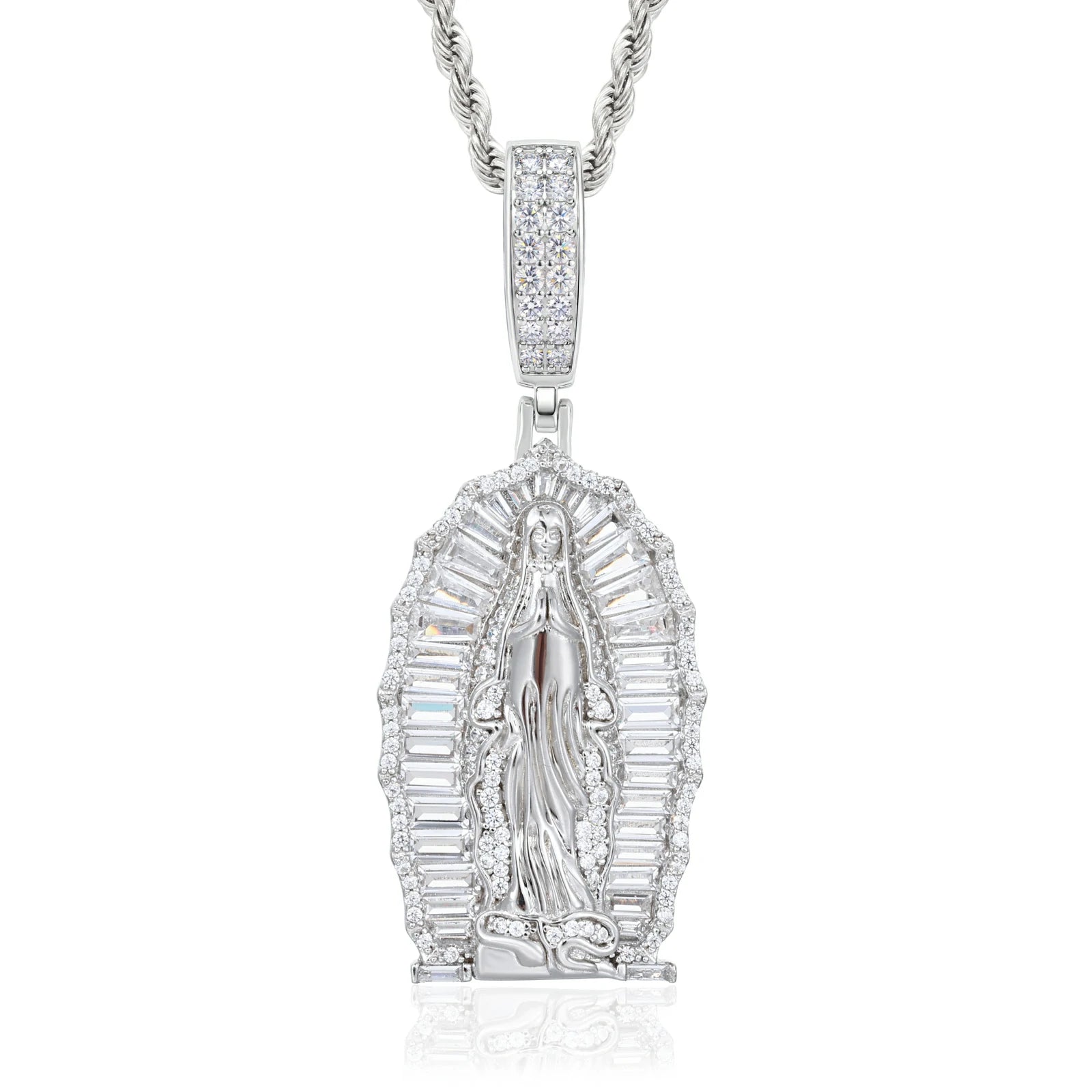S925 Baguette Moissanite Our Lady of Guadalupe Pendant
