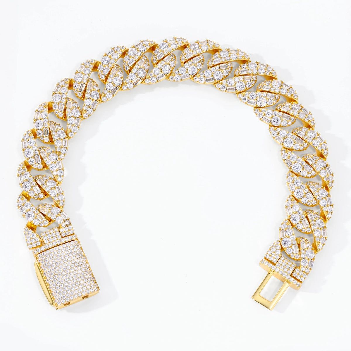 14mm S925 Mix-cut Moissanite Cuban Link Bracelet