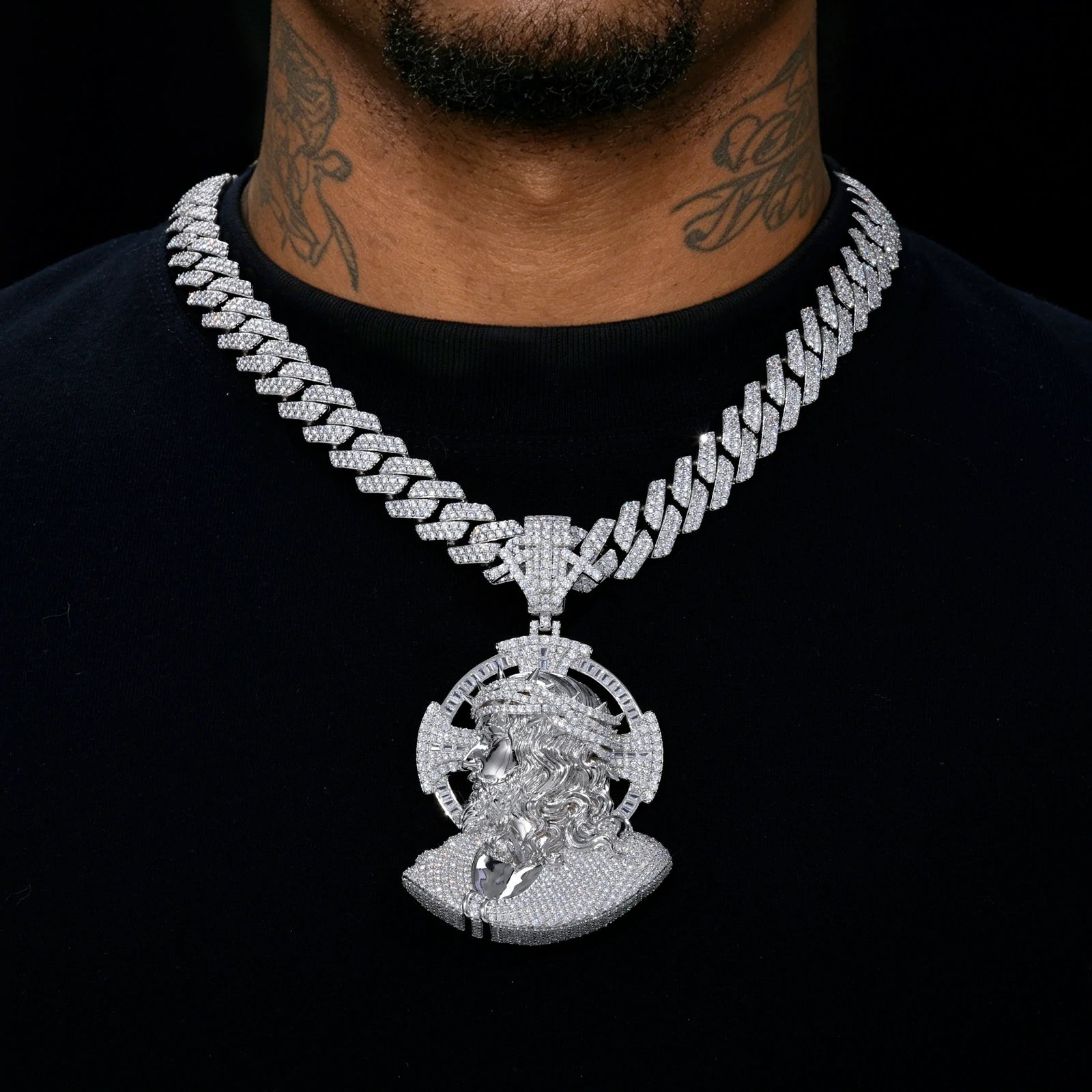 S925 Moissanite Side-profile Jesus Pendant