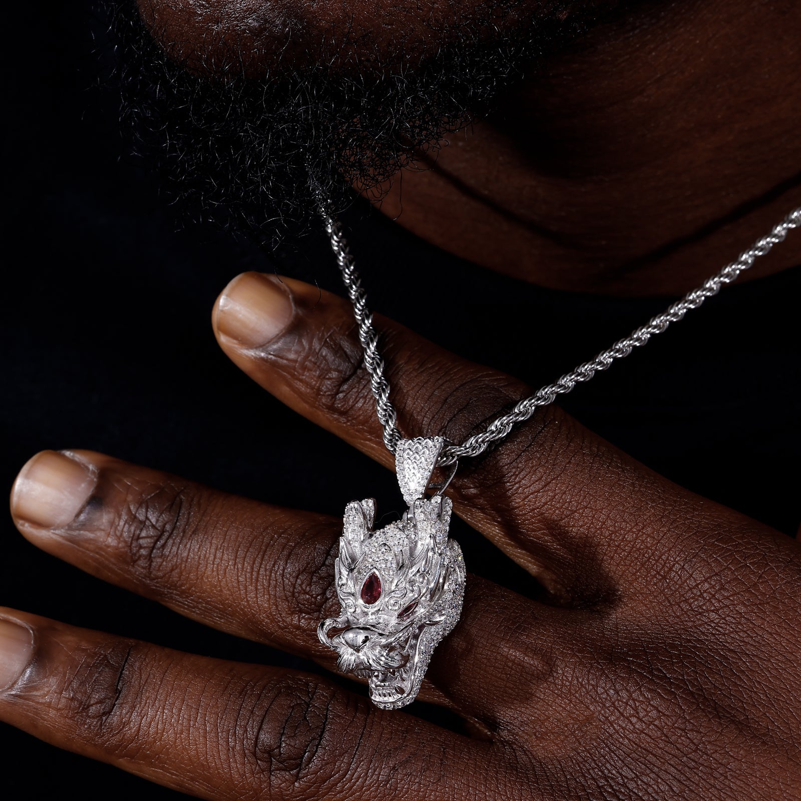 S925 Moissanite Dragon Head Pendant