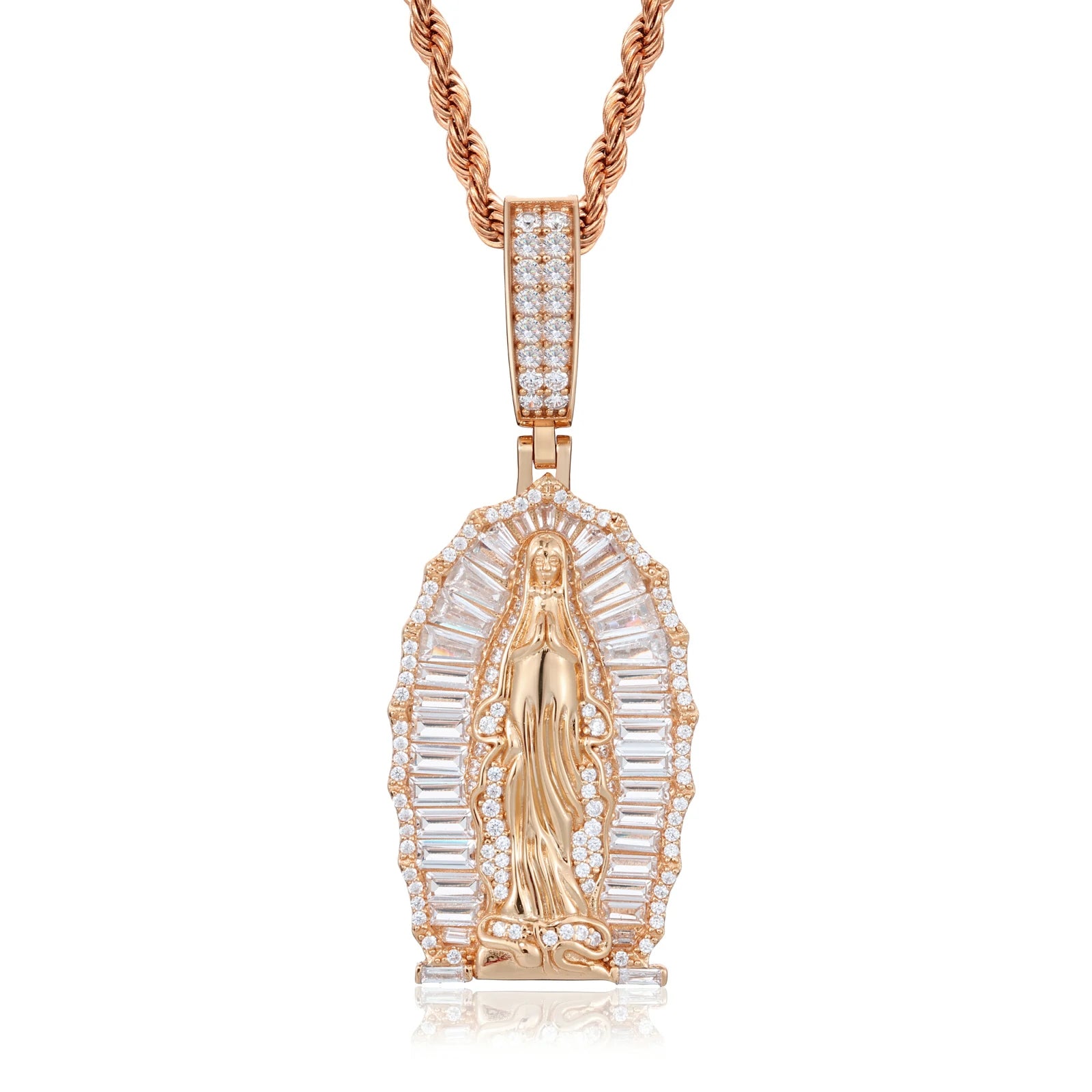 S925 Baguette Moissanite Our Lady of Guadalupe Pendant