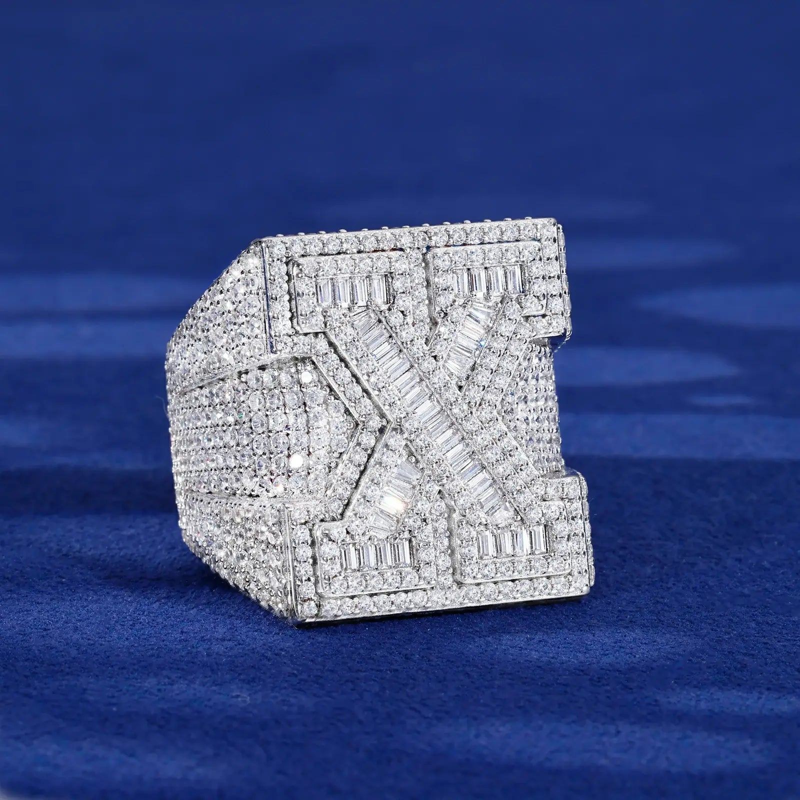 S925 Baguette Moissanite Initial Letter Ring
