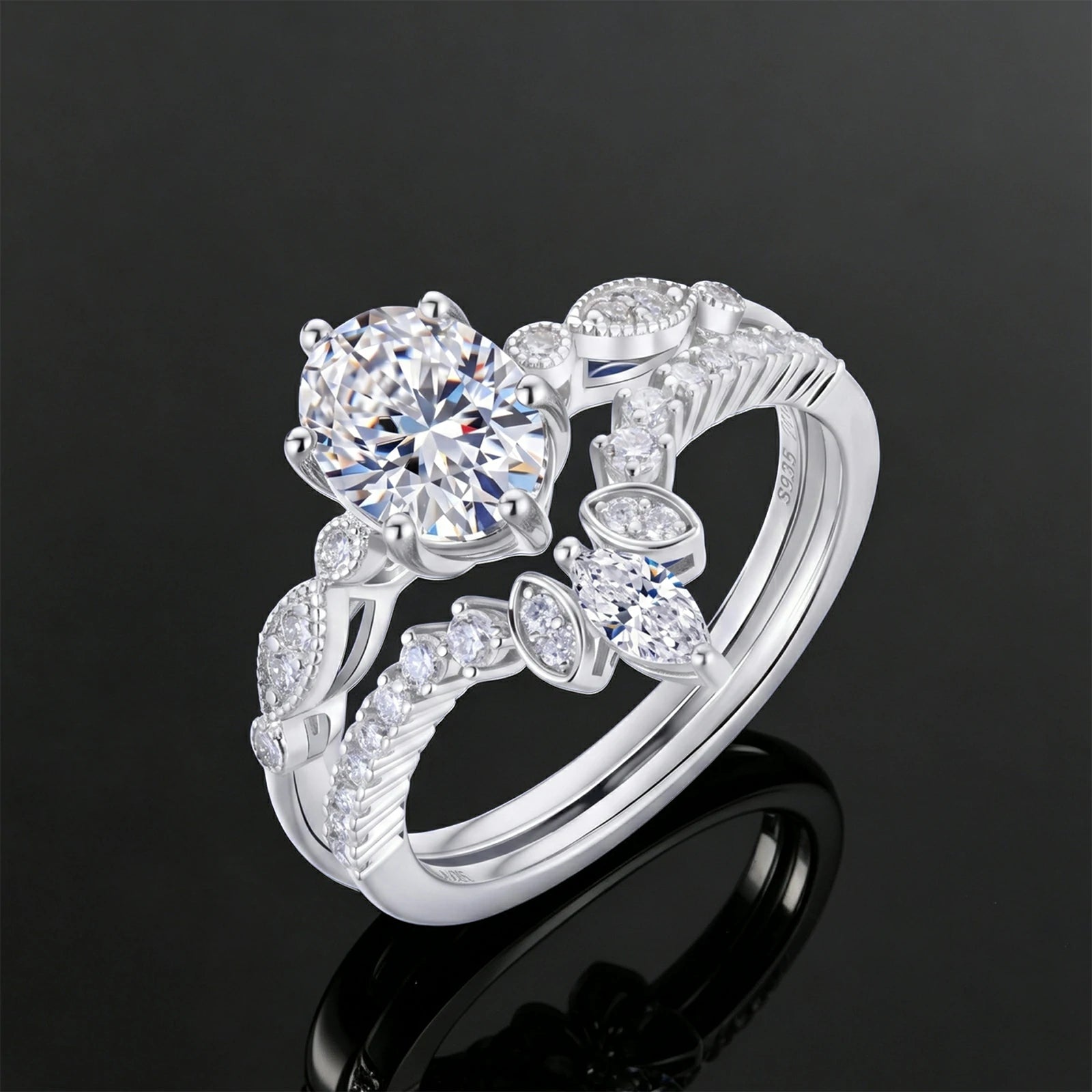 S925 Moissanite 2PC Crown Engagement Ring Set