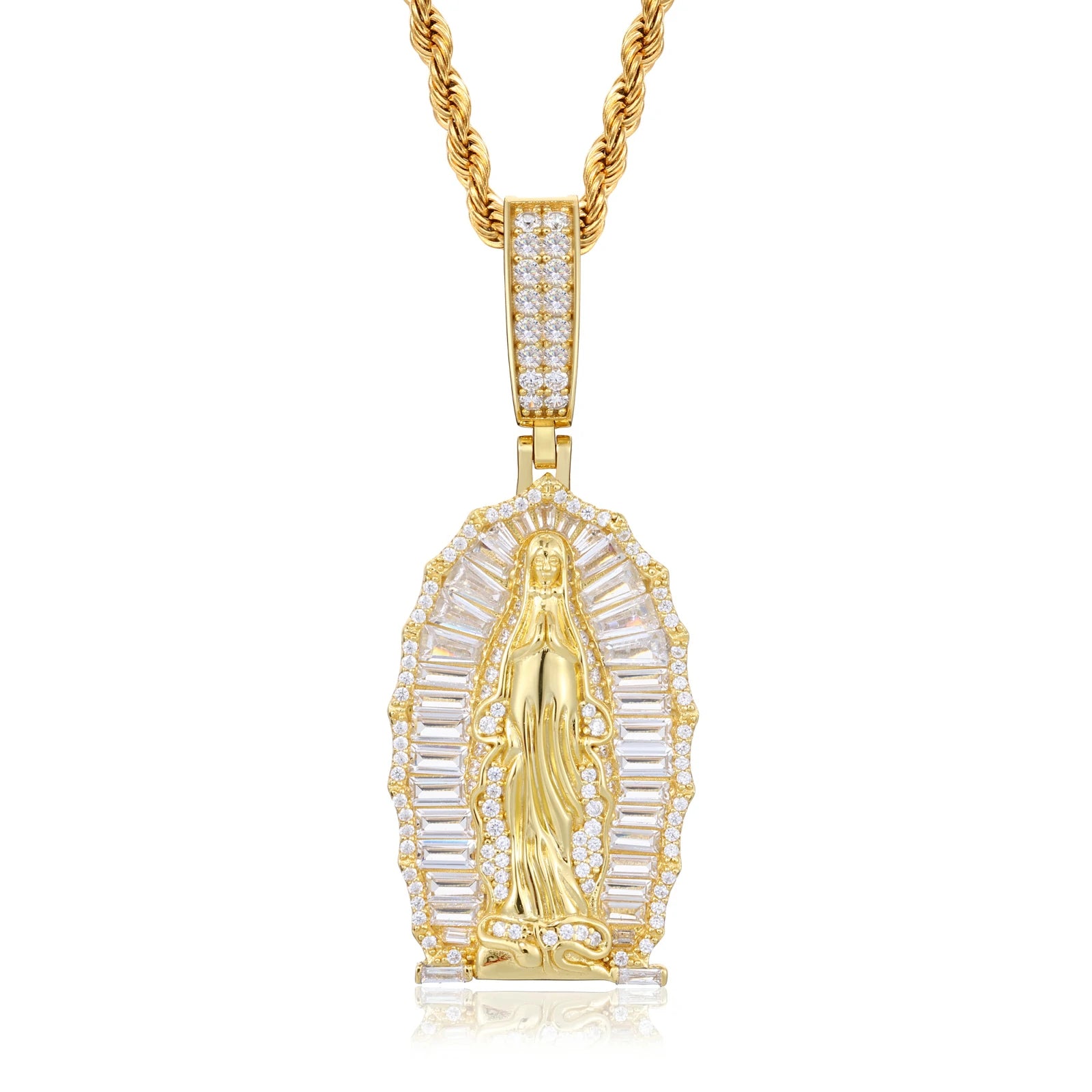 S925 Baguette Moissanite Our Lady of Guadalupe Pendant