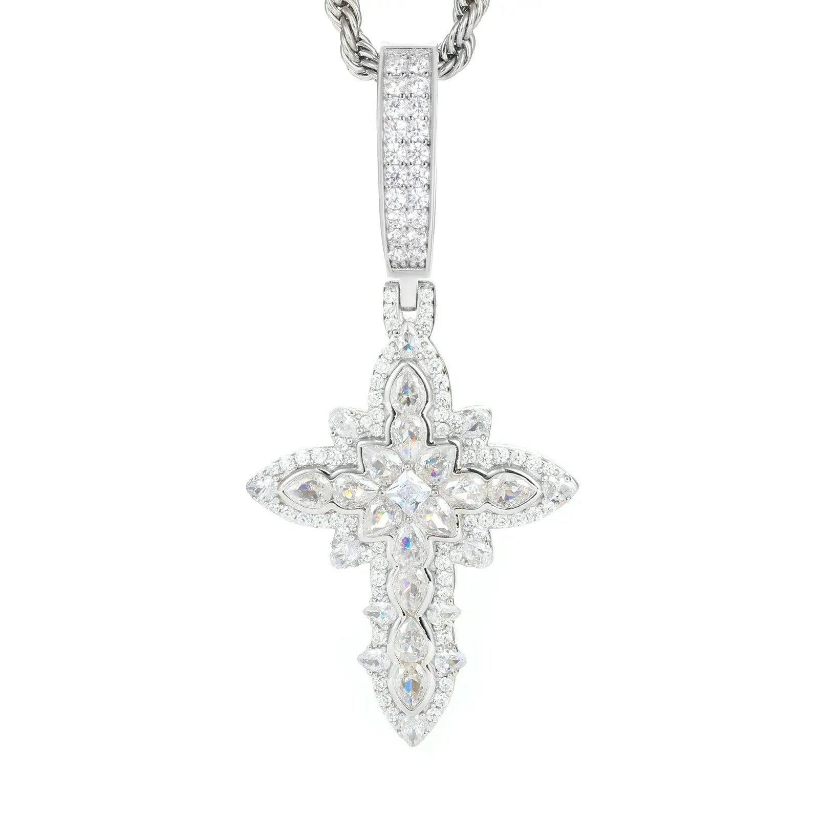 S925 Pear Cut Moissanite Cross Pendant