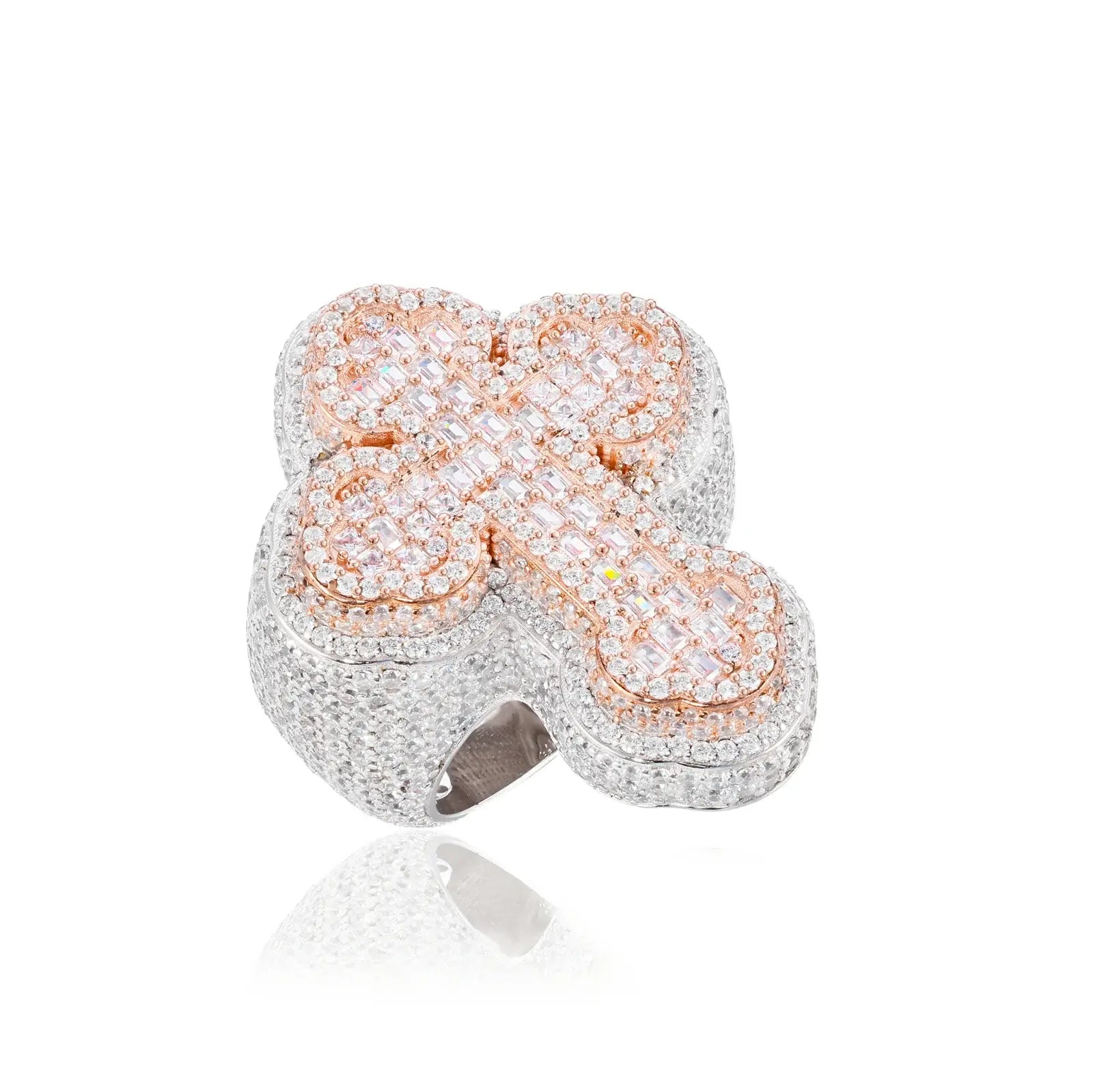 S925 Baguette Moissanite 2 Tone Cross Ring