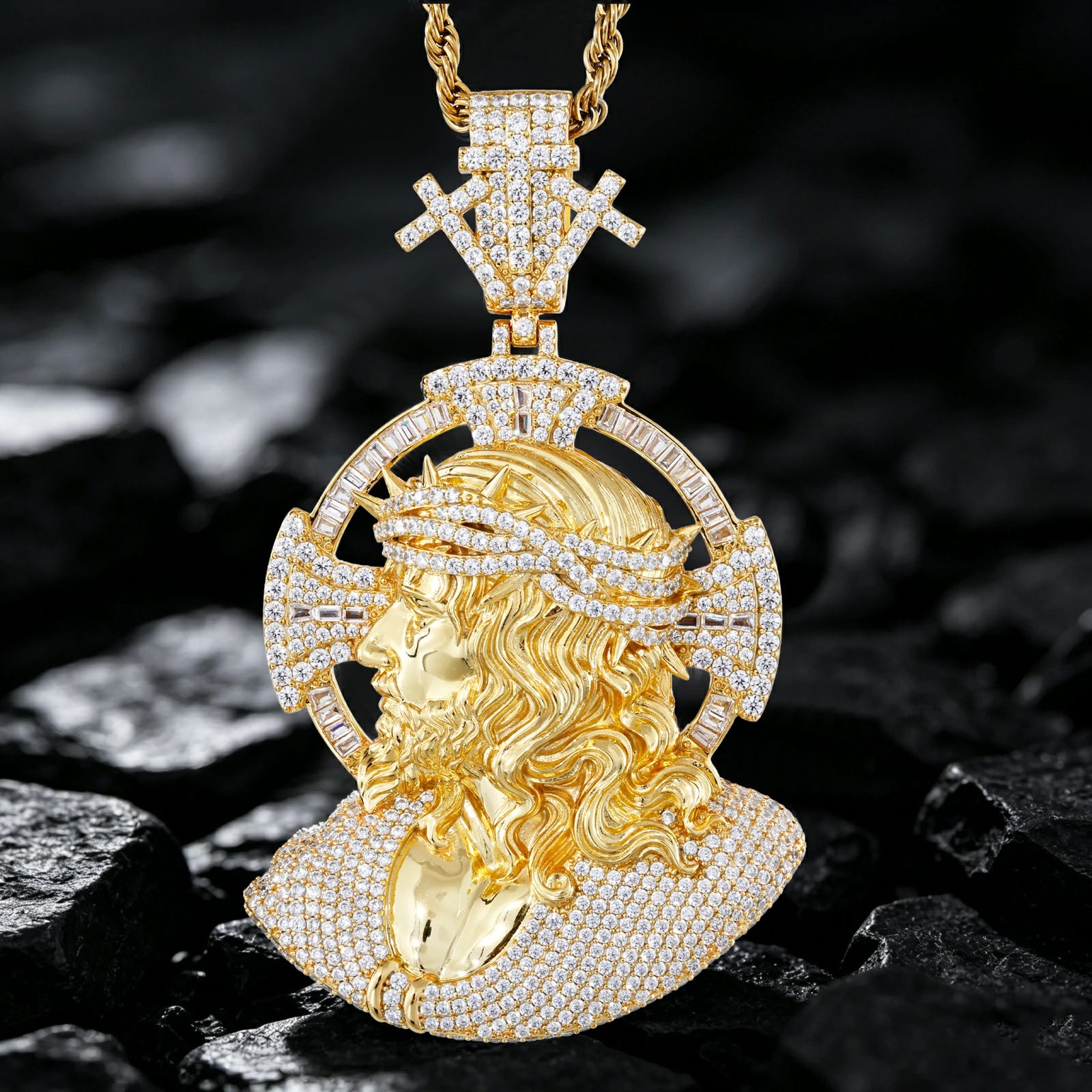 S925 Moissanite Side-profile Jesus Pendant