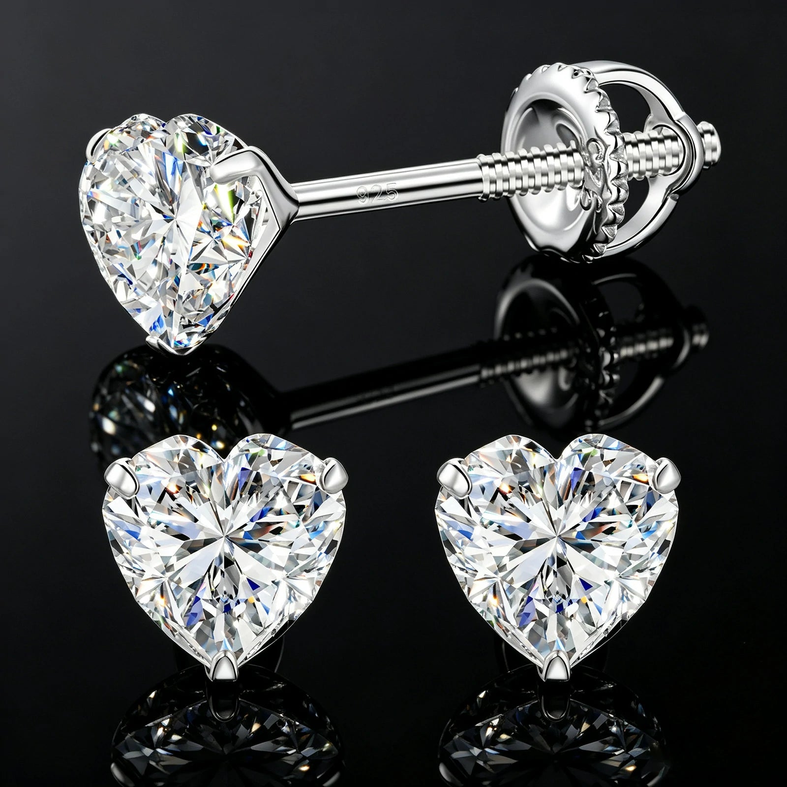 S925 Heart Cut Moissanite Solitaire Stud Earrings