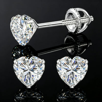 S925 Heart Cut Moissanite Solitaire Stud Earrings