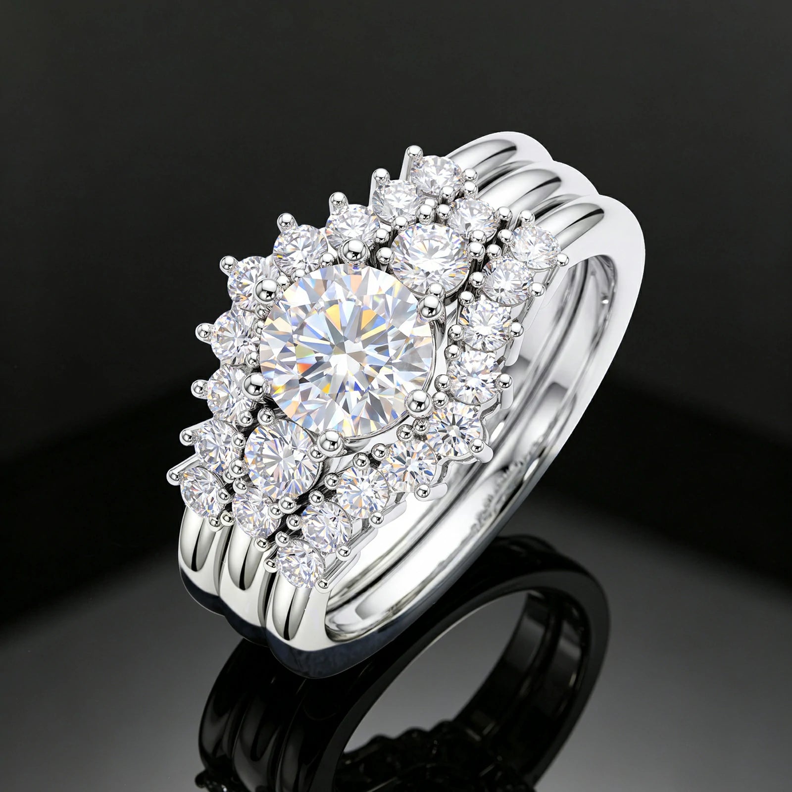 S925 Moissanite Three-stone Ring Set