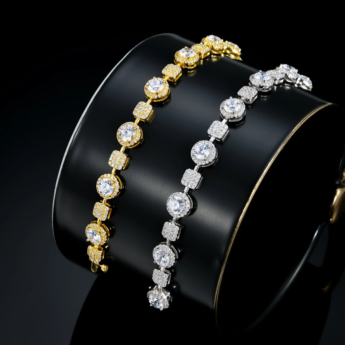 7.5mm S925 Moissanite Square Halo Tennis Bracelet