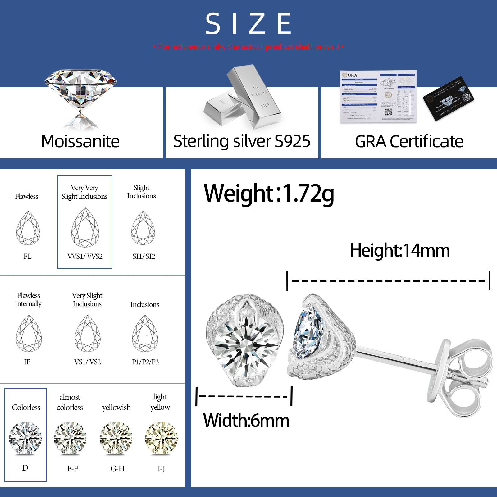 S925 Moissanite Cobra Solitaire Stud Earrings