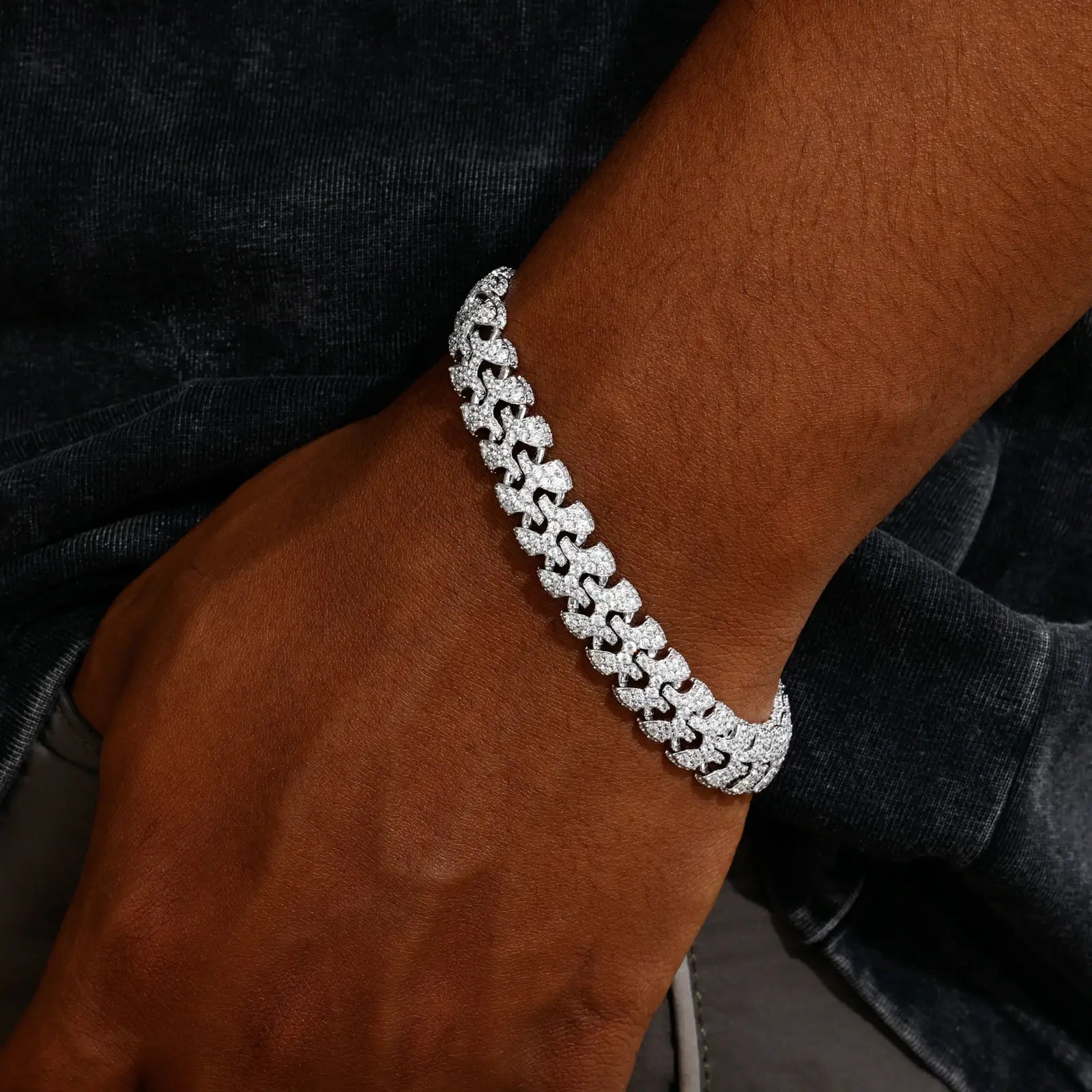 11mm S925 Moissanite Letter H Cuban Link Bracelet