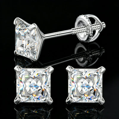 S925 Princess Cut Moissanite Solitaire Stud Earrings
