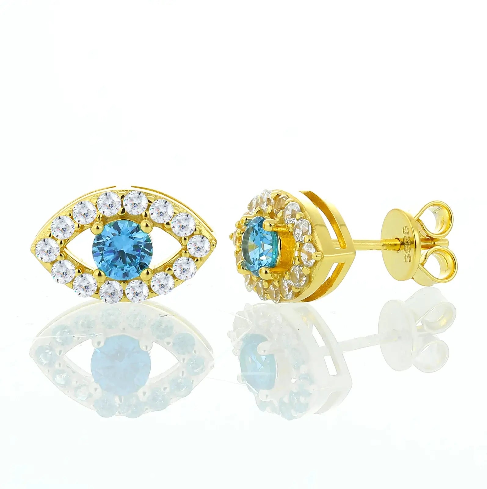 14K yellow gold evil eye earrings with blue center - 5μm corrosion-proof plating | Waterproof luxury spiritual jewelry