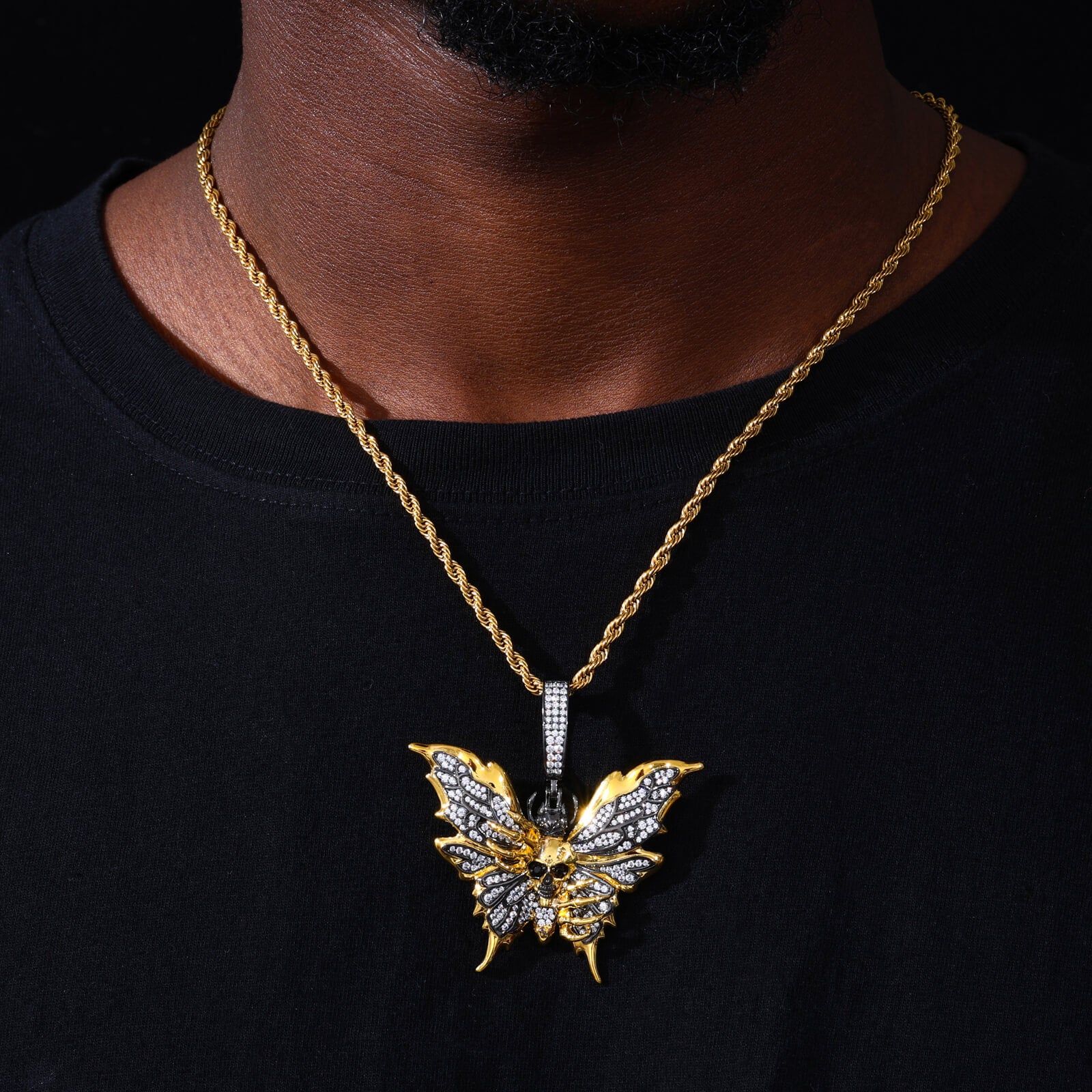 S925 Moissanite Butterfly Skull Pendant