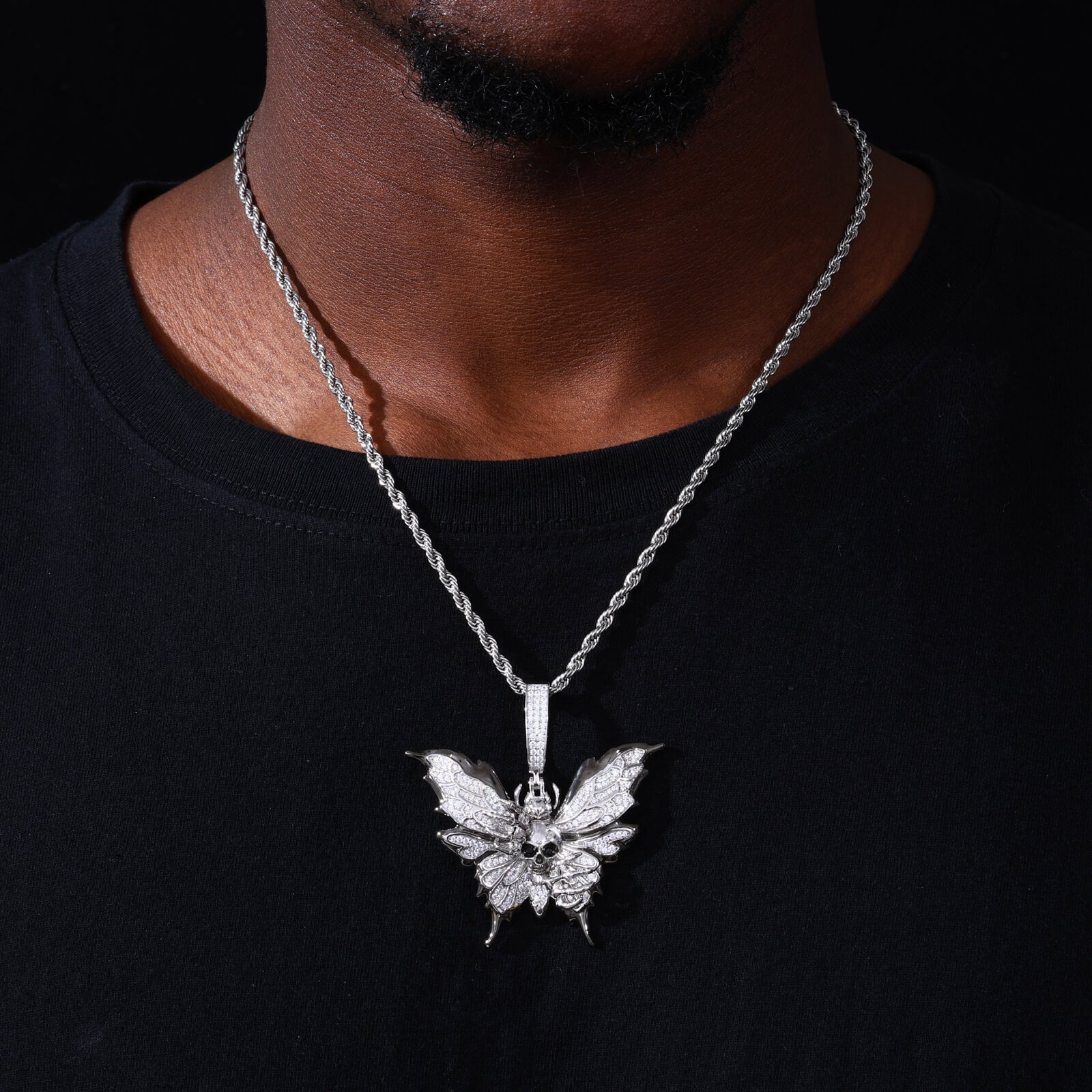 S925 Moissanite Butterfly Skull Pendant