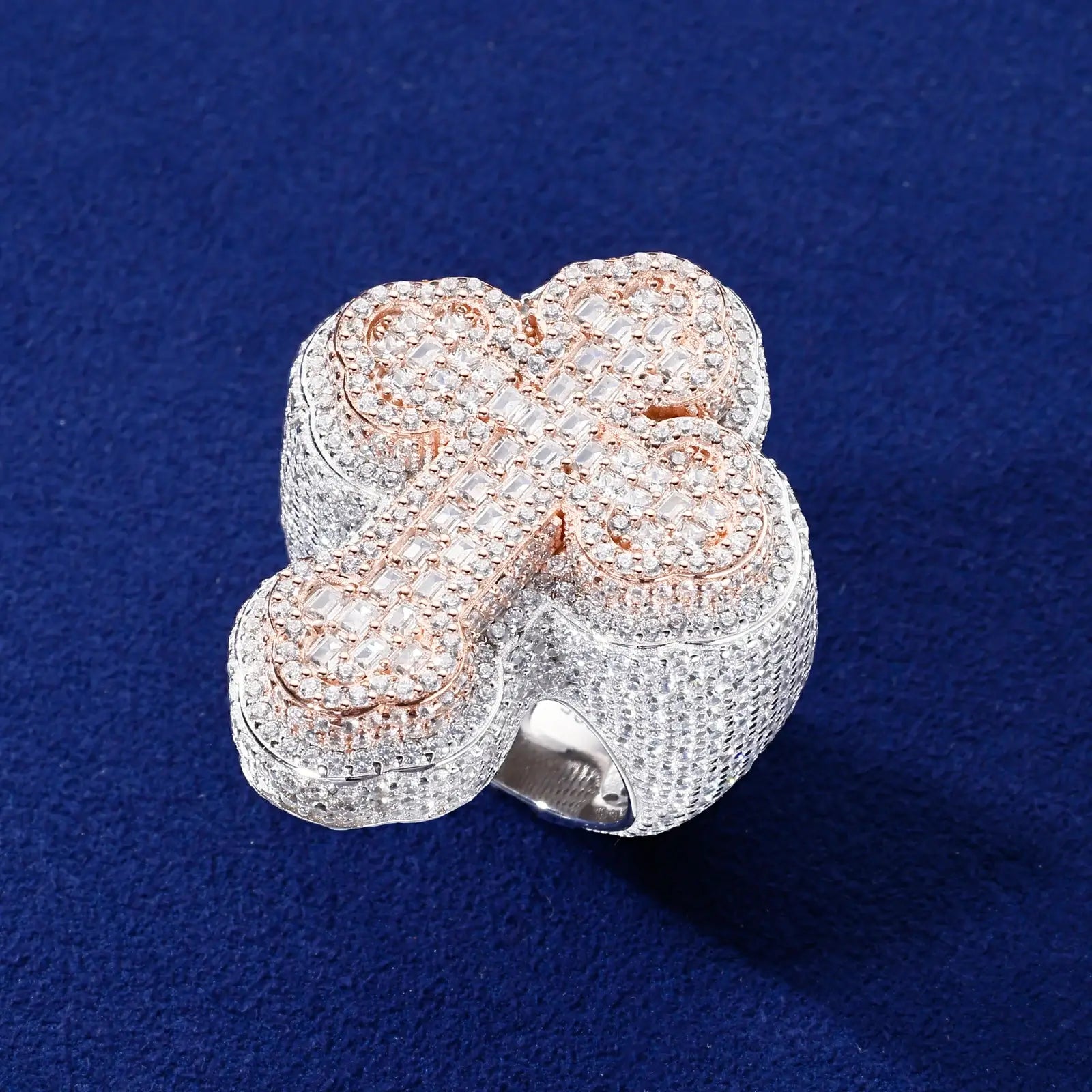S925 Baguette Moissanite 2 Tone Cross Ring