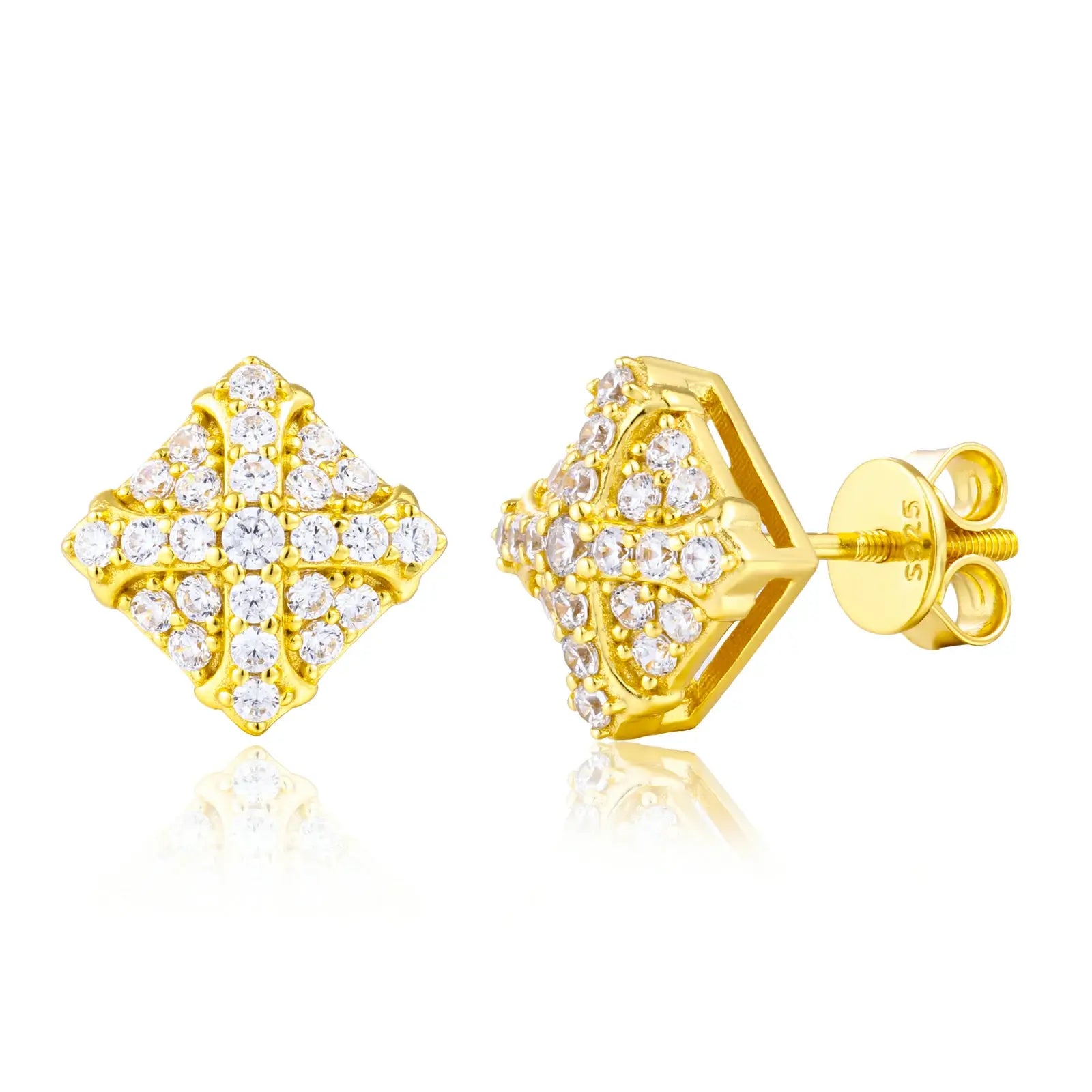 S925 Moissanite Square Chrome Heart Cross Stud Earrings