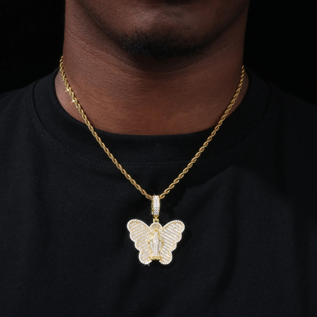 S925 Moissanite Virgin Mary Butterfly Pendant