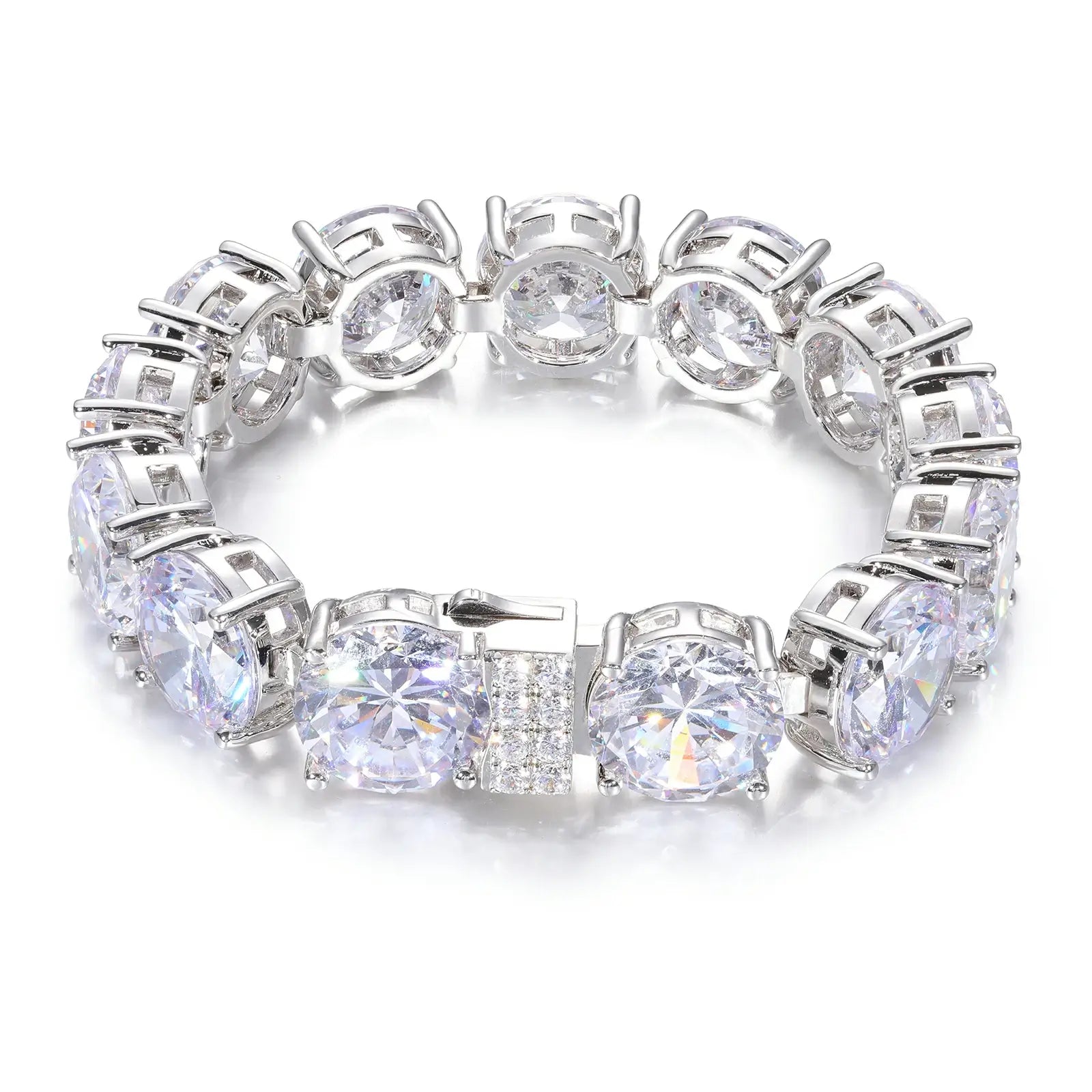 15mm white gold moissanite tennis bracelet isolated on white background - 925 sterling silver with dazzling diamond alternative stones