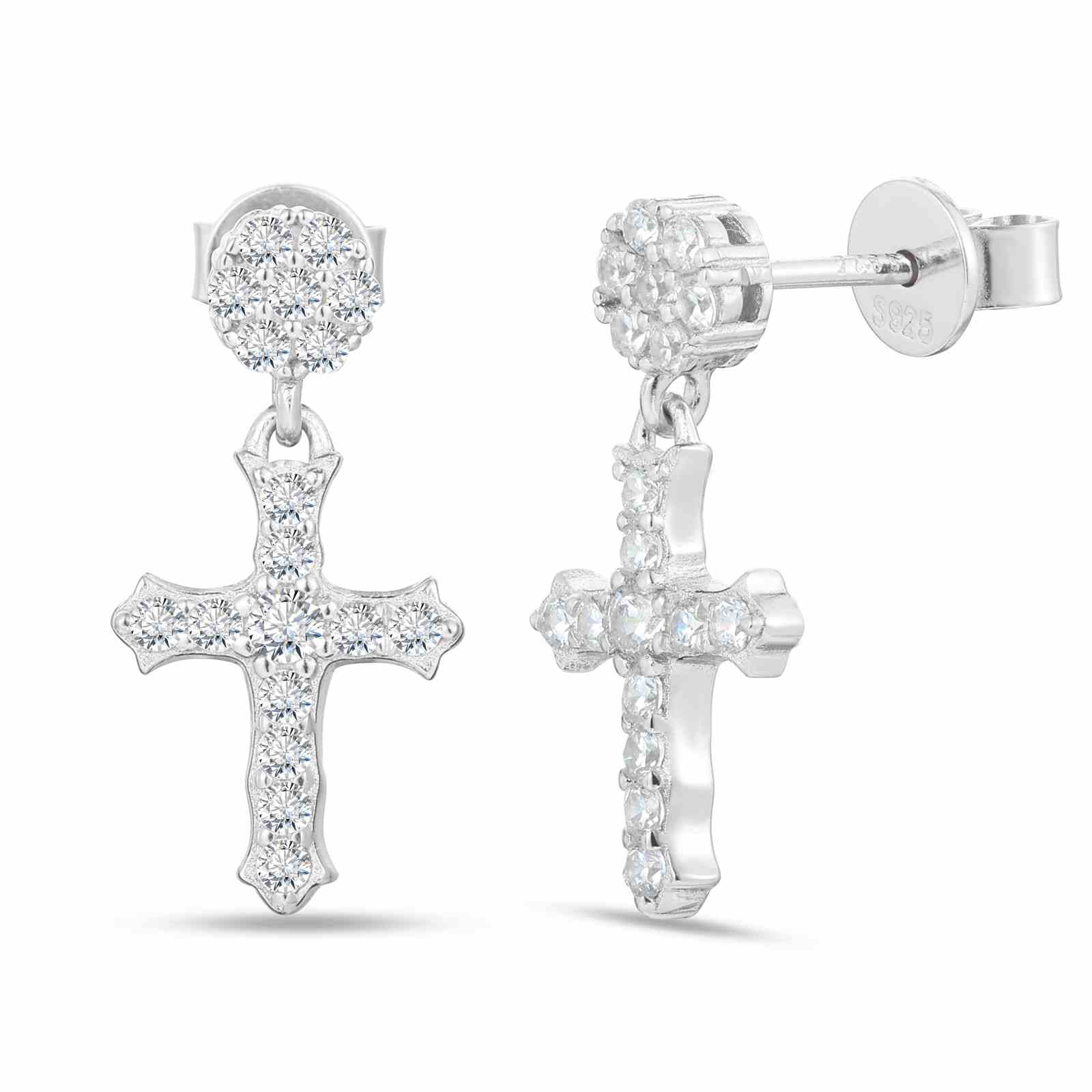 S925 Moissanite Cross Drop Earrings With Flower Stud