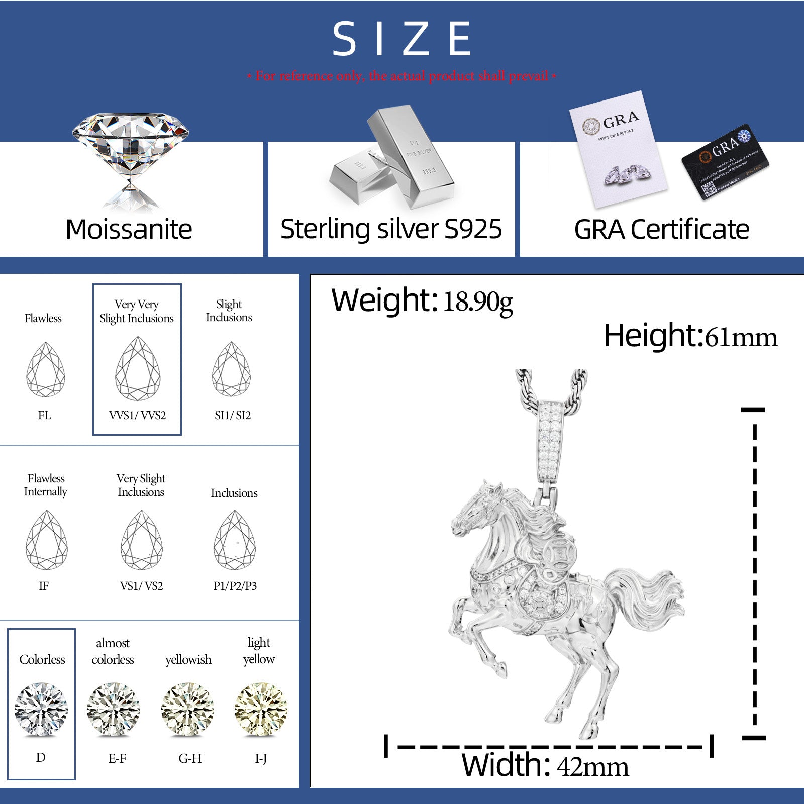 S925 Moissanite Leaping Horse Pendant