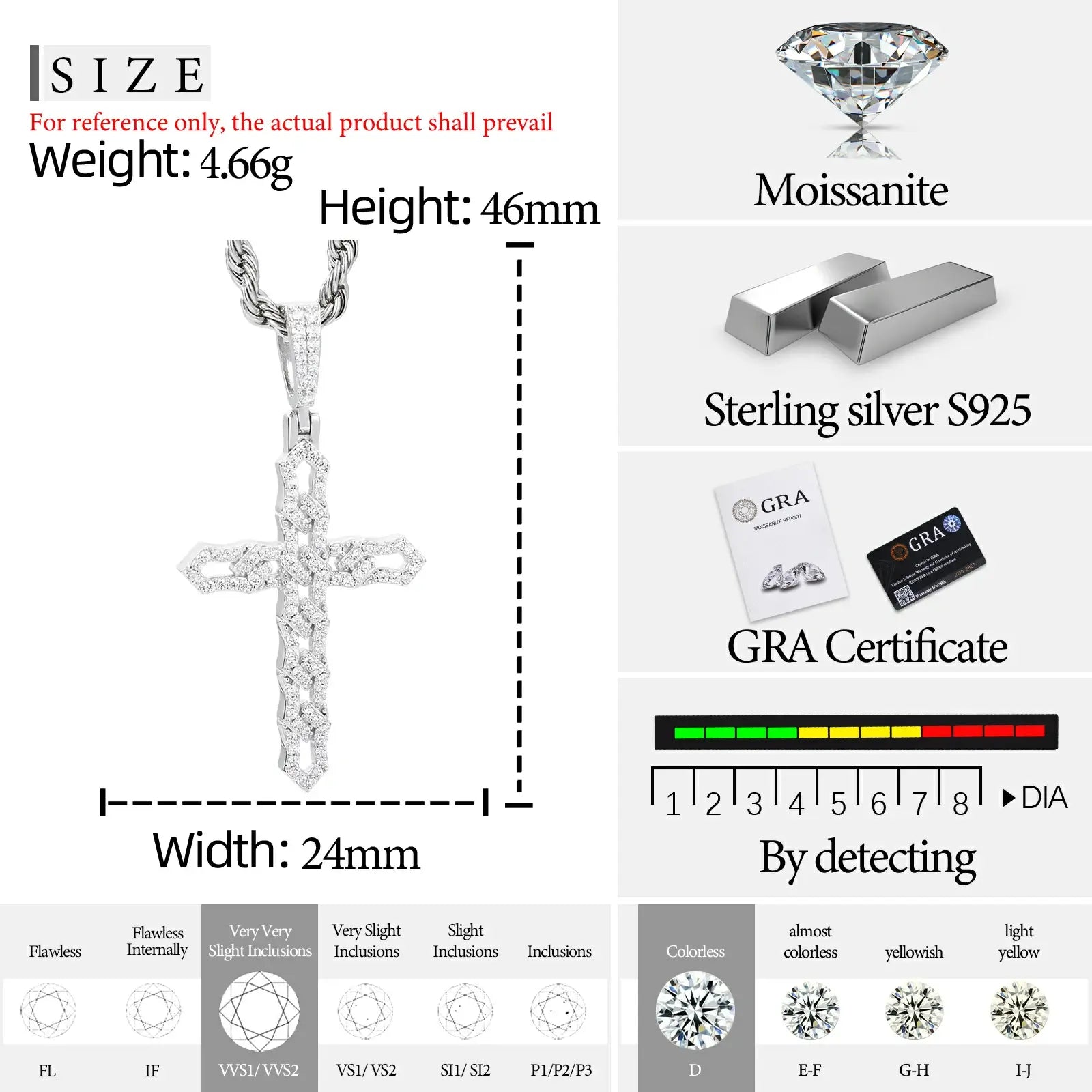 S925 Moissanite Pins Cross Pendant