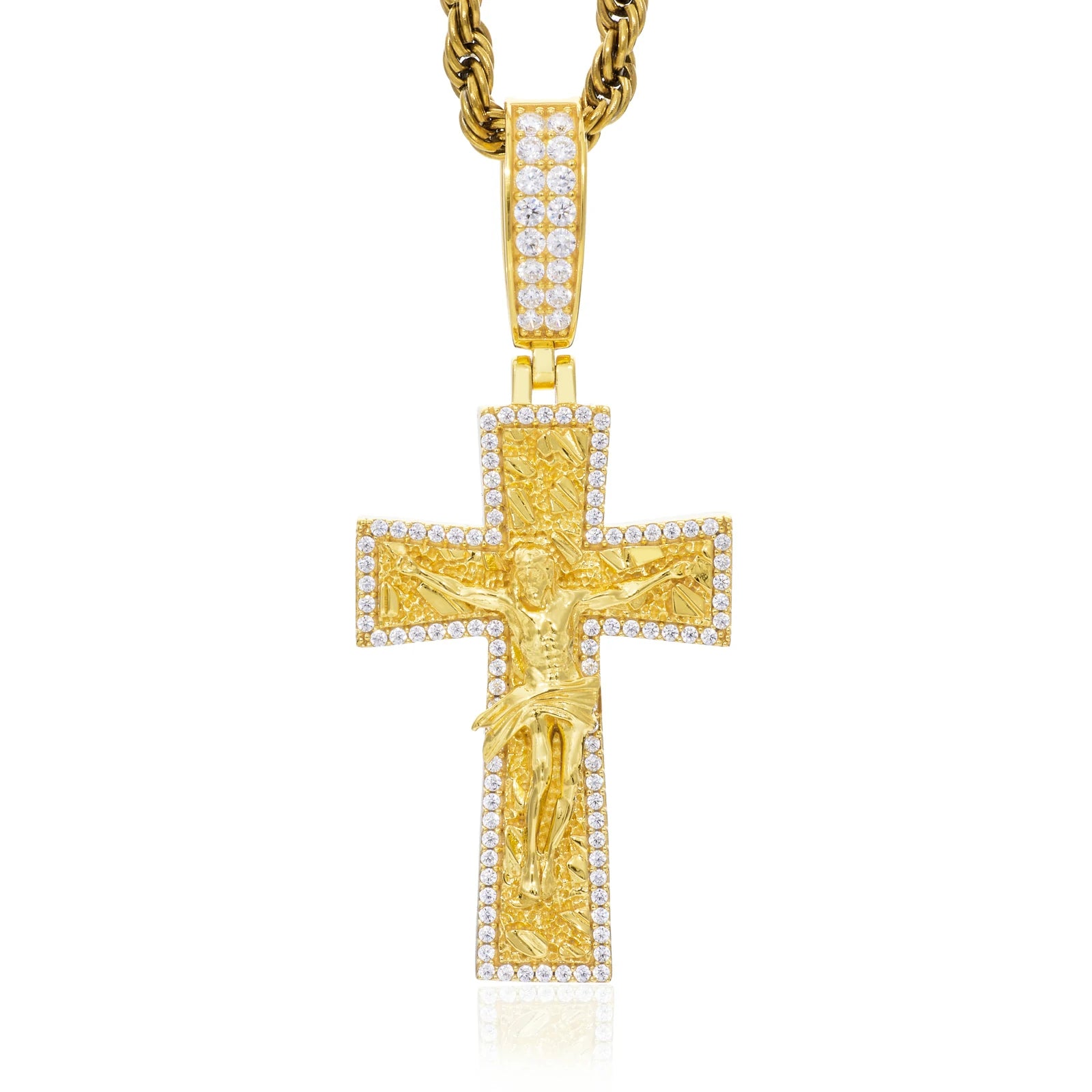 S925 Moissanite Gold Nugget Jesus Crucifix Pendant