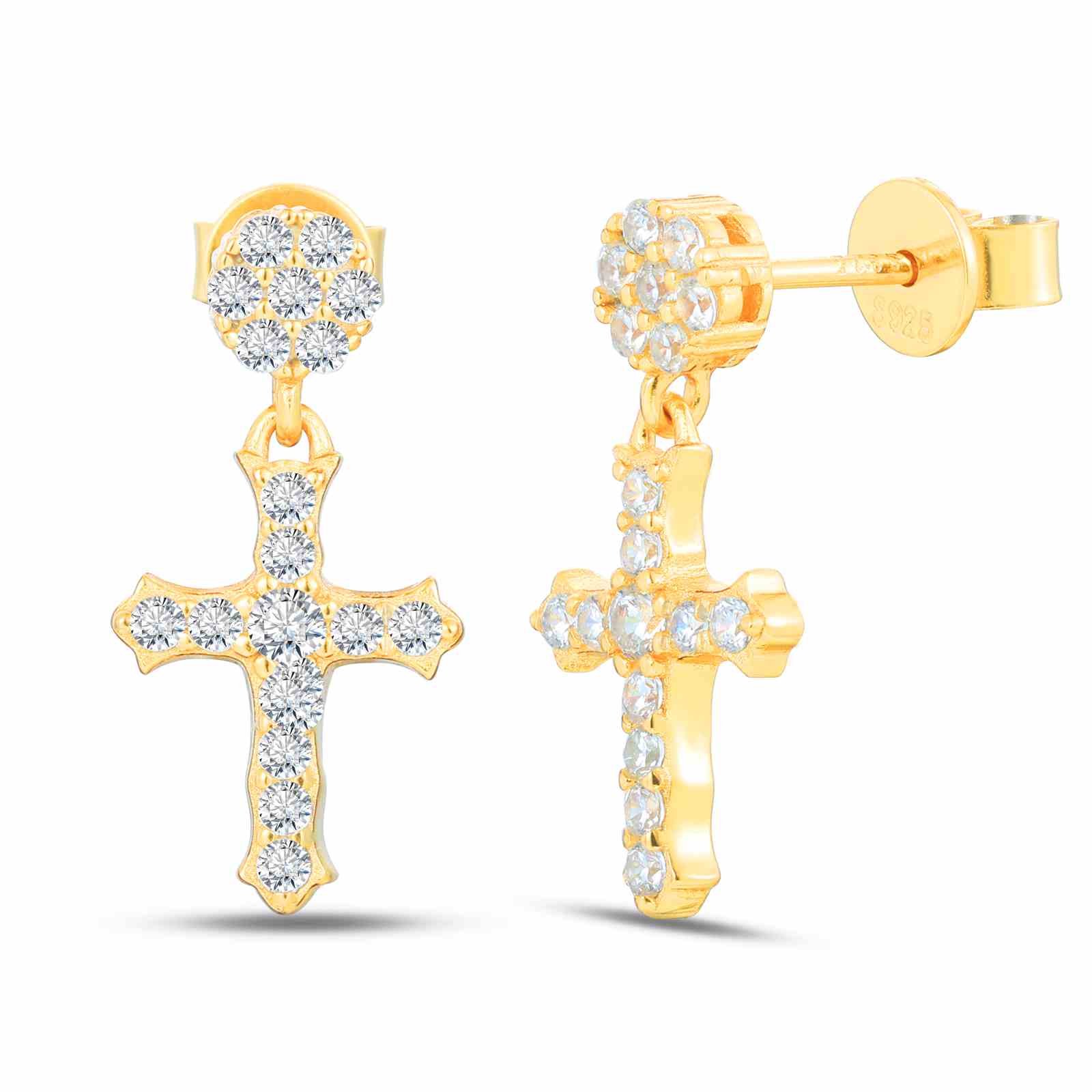 S925 Moissanite Cross Drop Earrings With Flower Stud