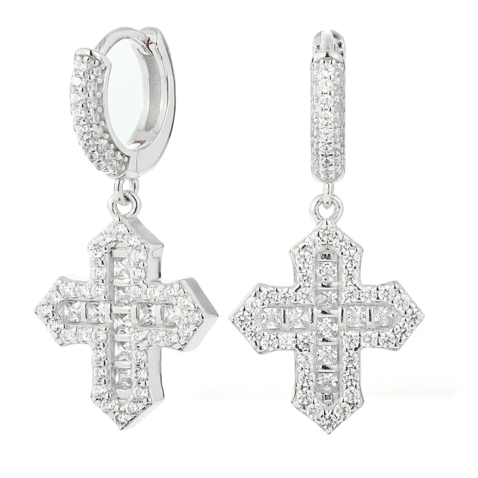S925 Princess Cut Moissanite Cross Drop Earrings